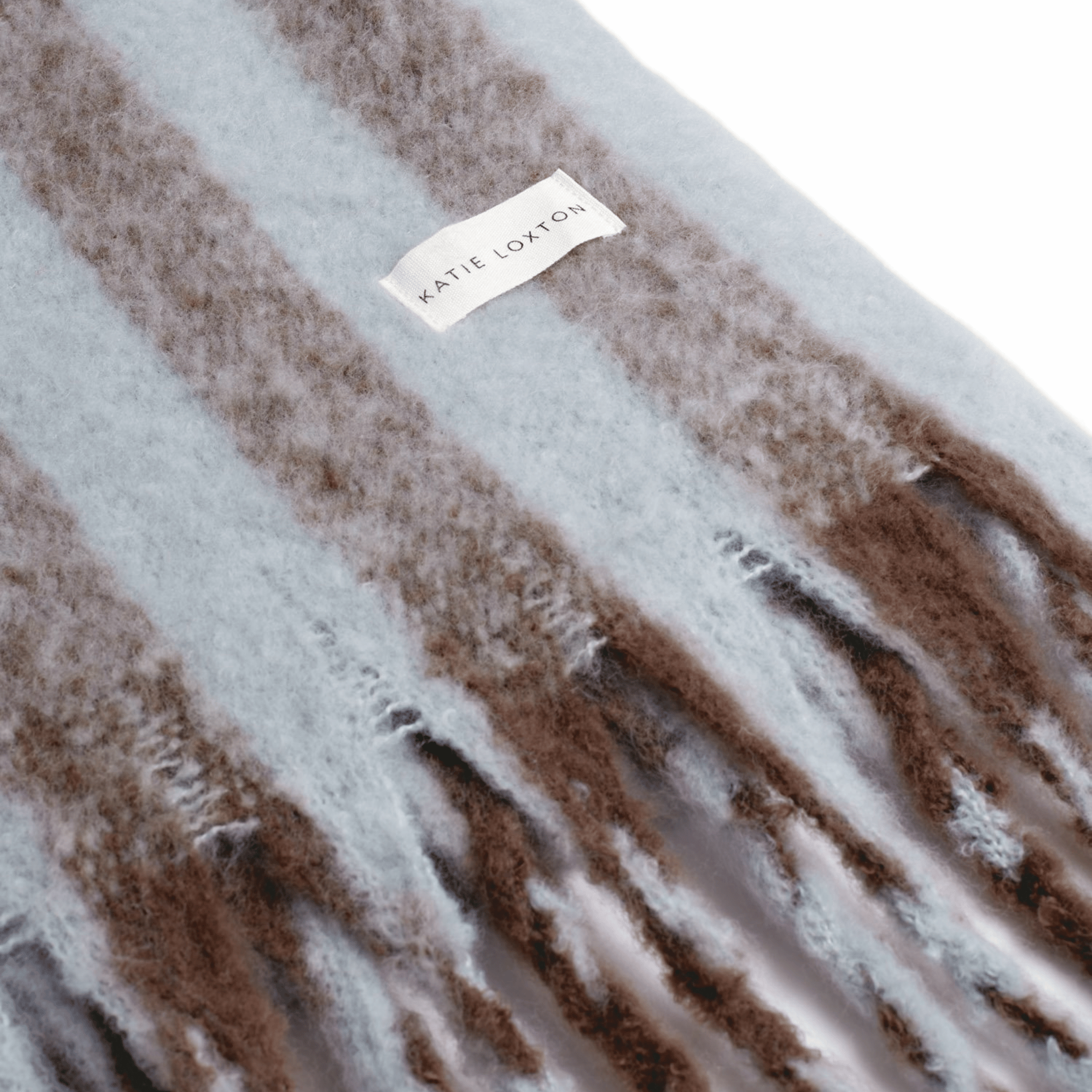 Womens Katie Loxton Blue/Brown Striped Tassel Scarf