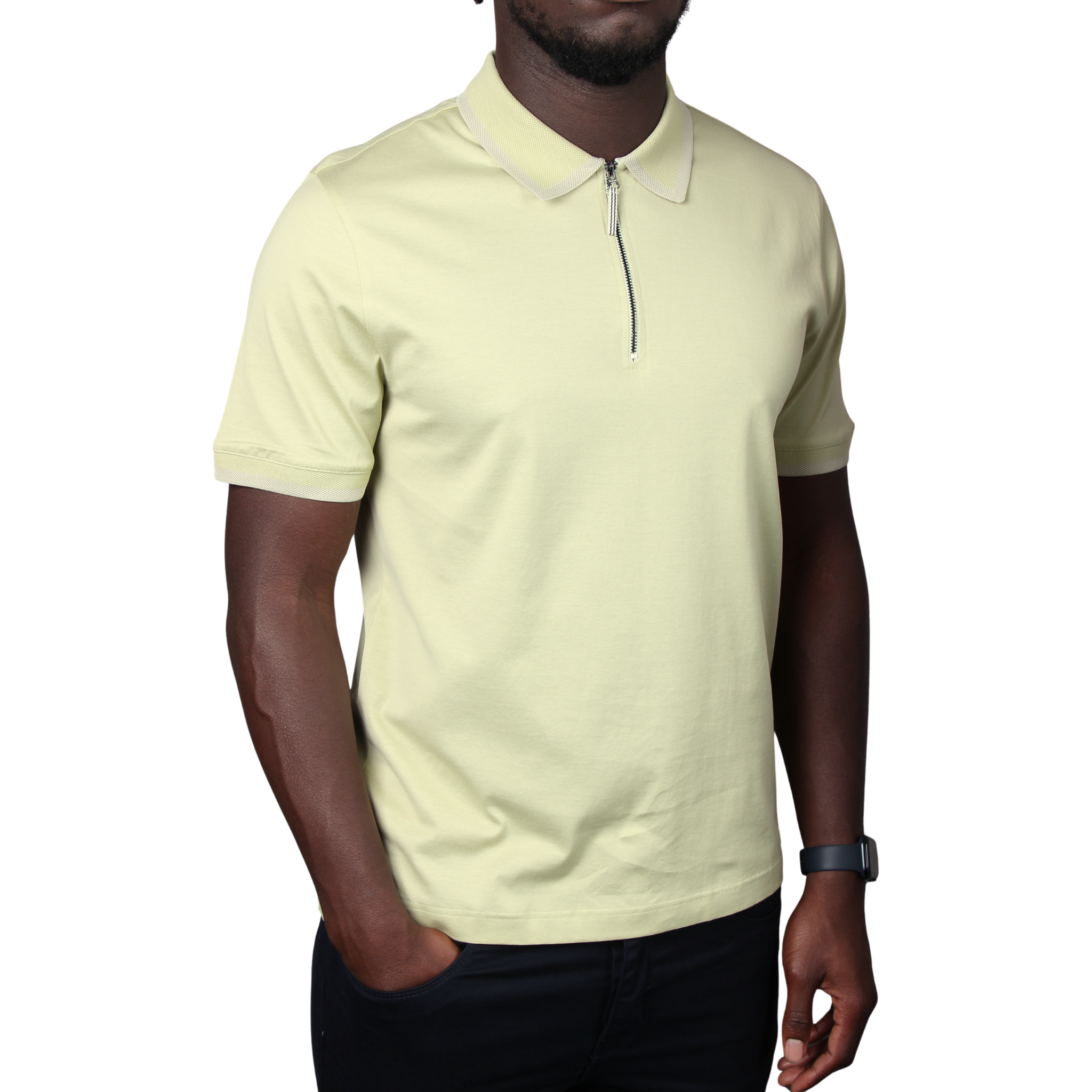 Mens Mercery Light Sage Regal Zip Neck S/s Polo Shirt
