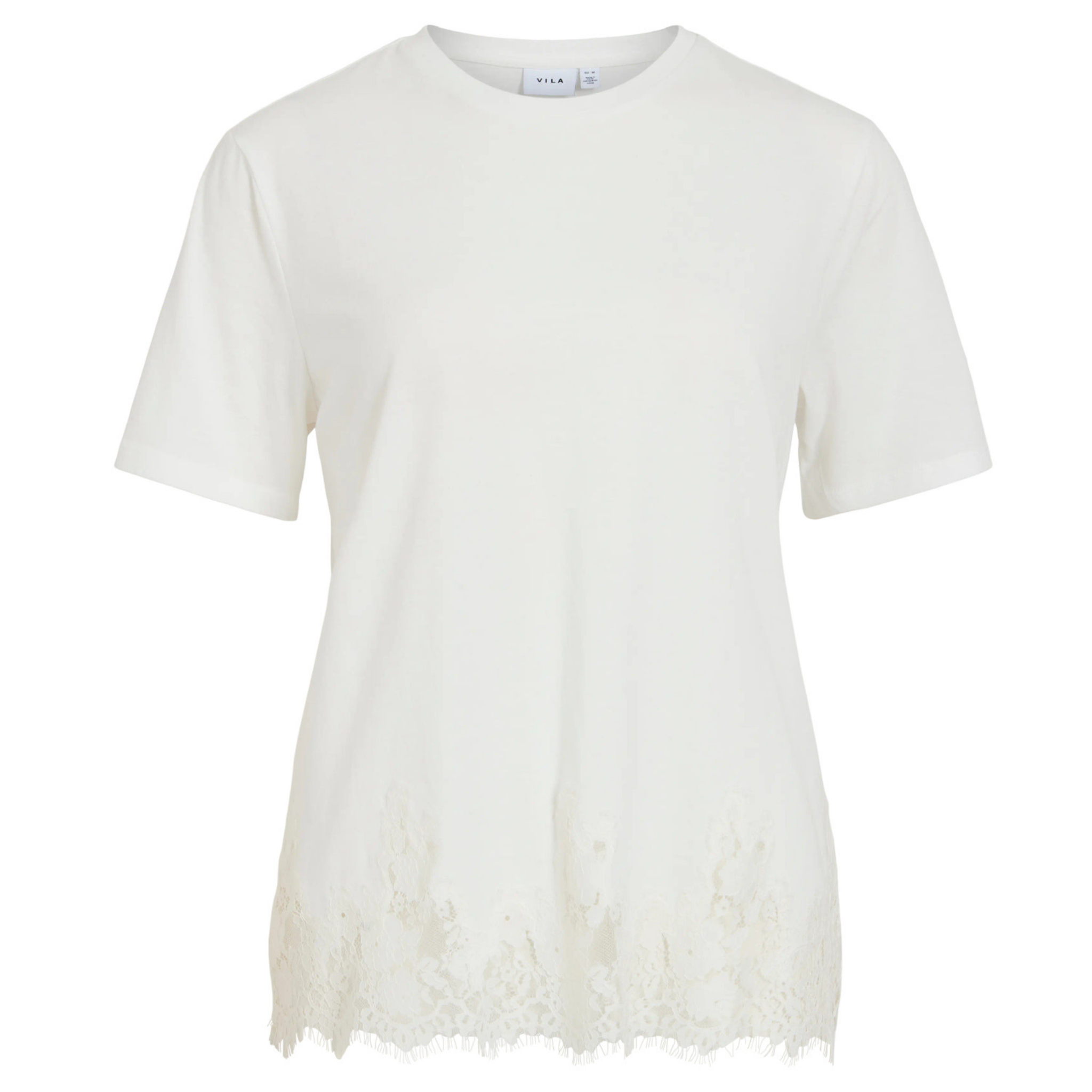 Womens Vila Snow White Viopella Lace Detail S/s T Shirt