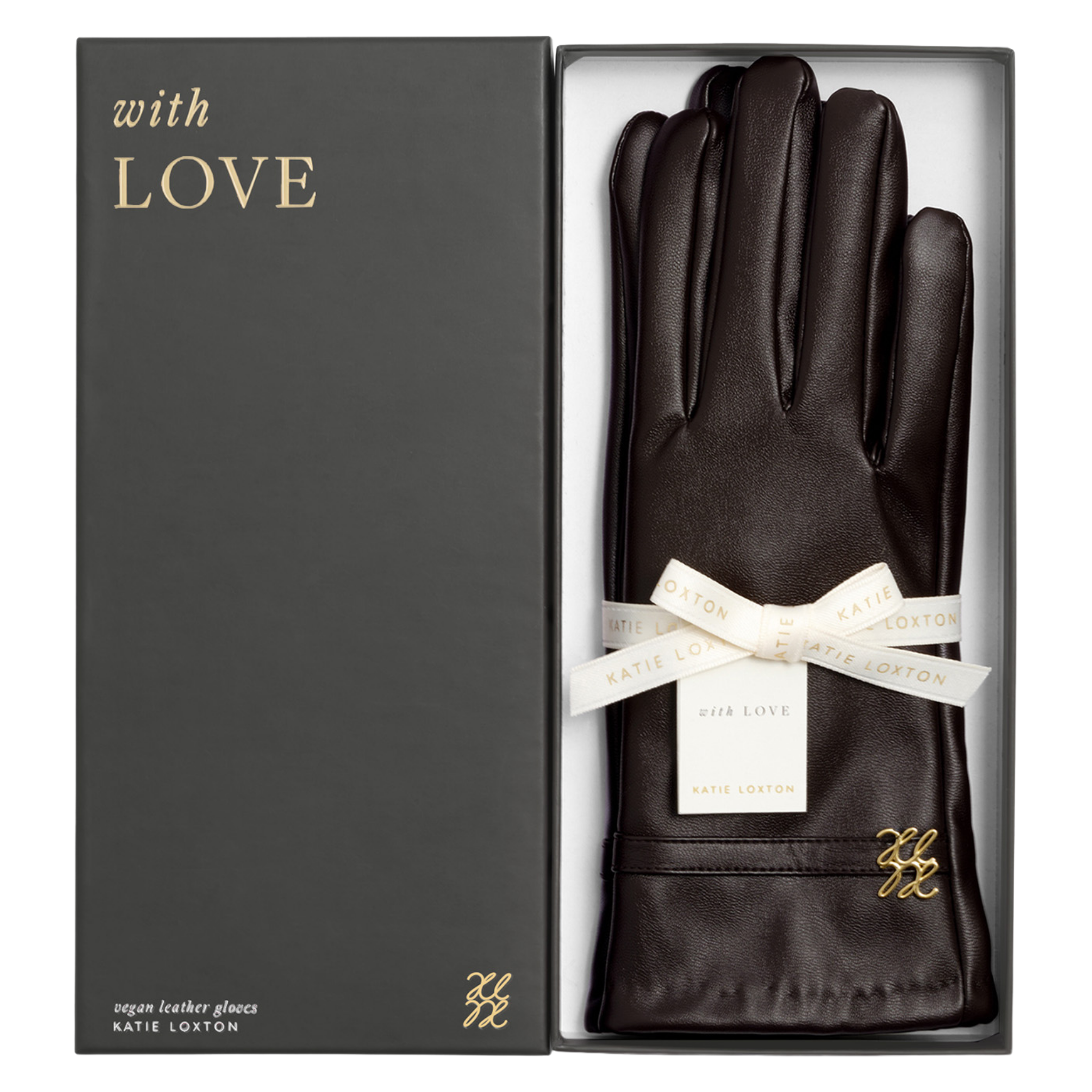 Womens Katie Loxton Chocolate Faux Leather Boxed Gloves