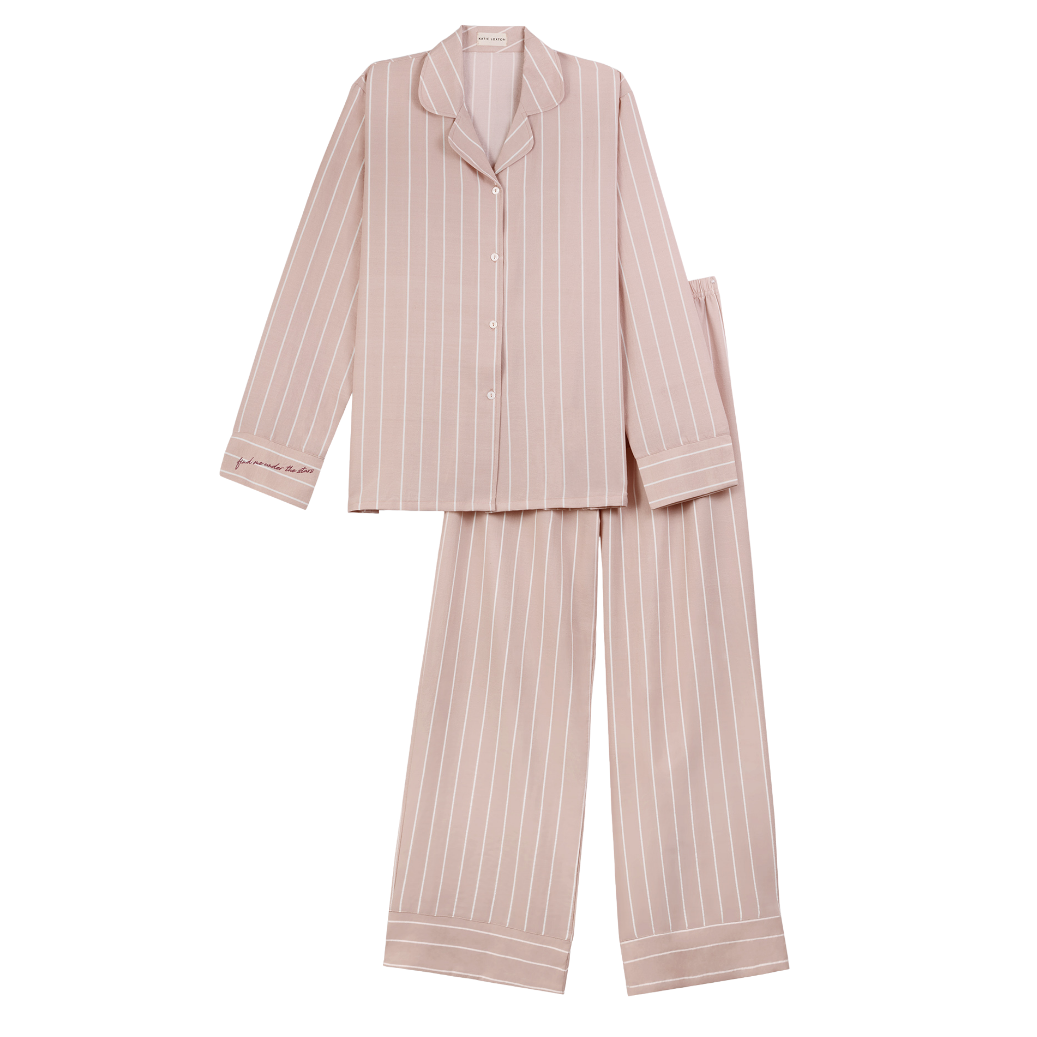 Womens Katie Loxton Pink/White/Stripe Print Gift Boxed Pyjama Set