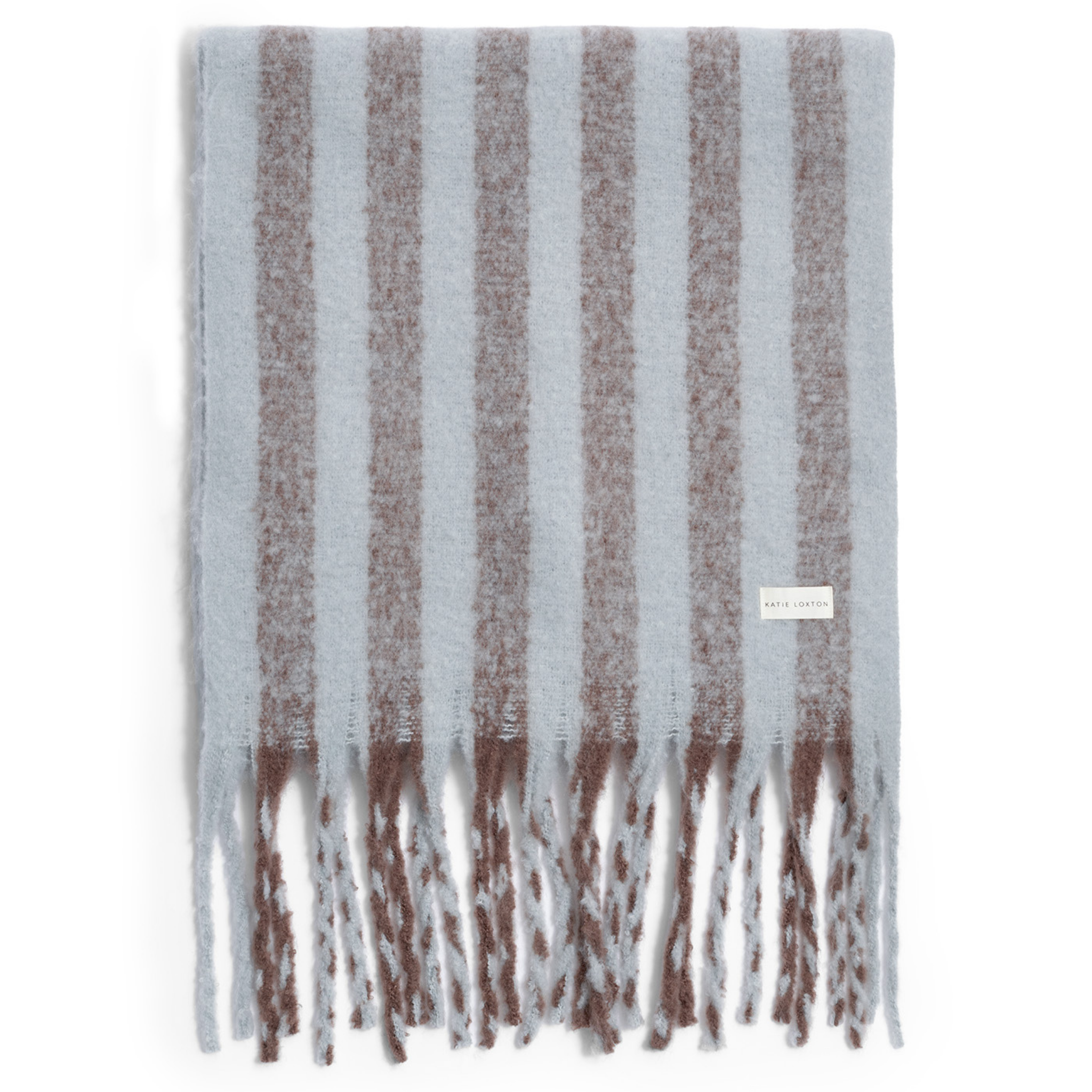 Womens Katie Loxton Blue/Brown Striped Tassel Scarf