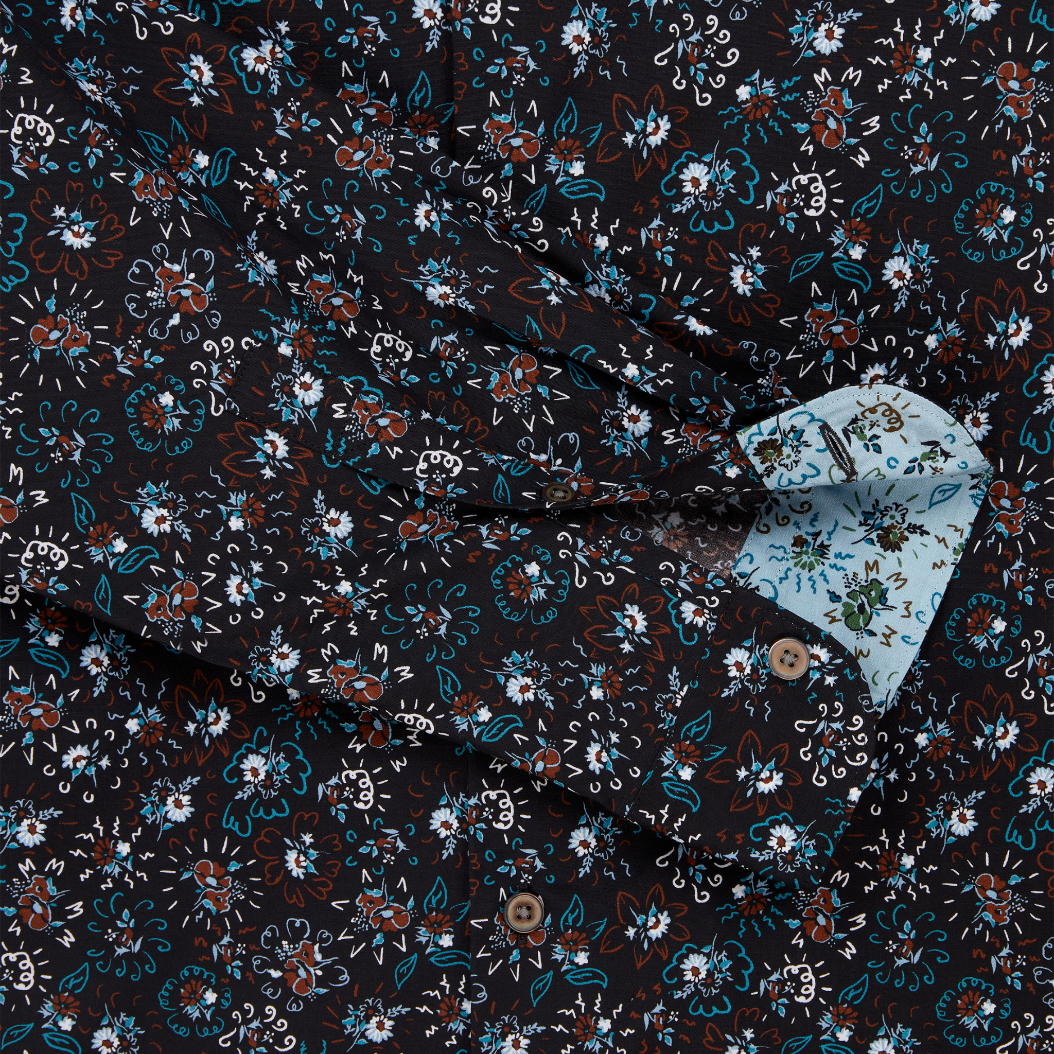 Mens Paul Smith Black Floral Printed Regular Fit L/s Shirt