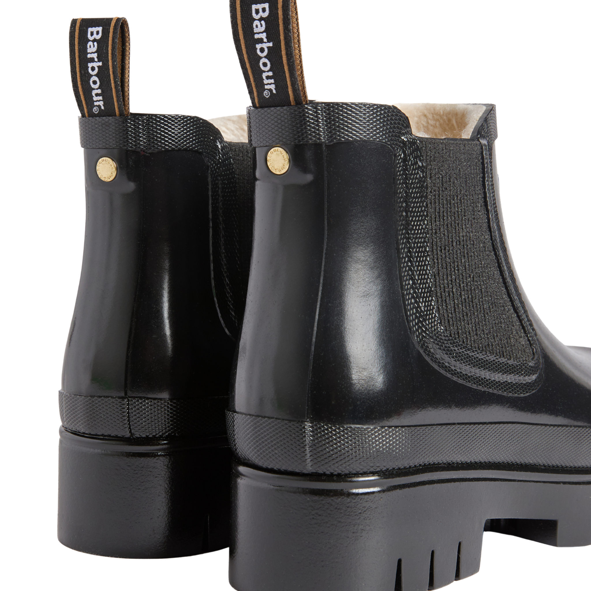 Womens Barbour Black Halton Faux Fur Welly