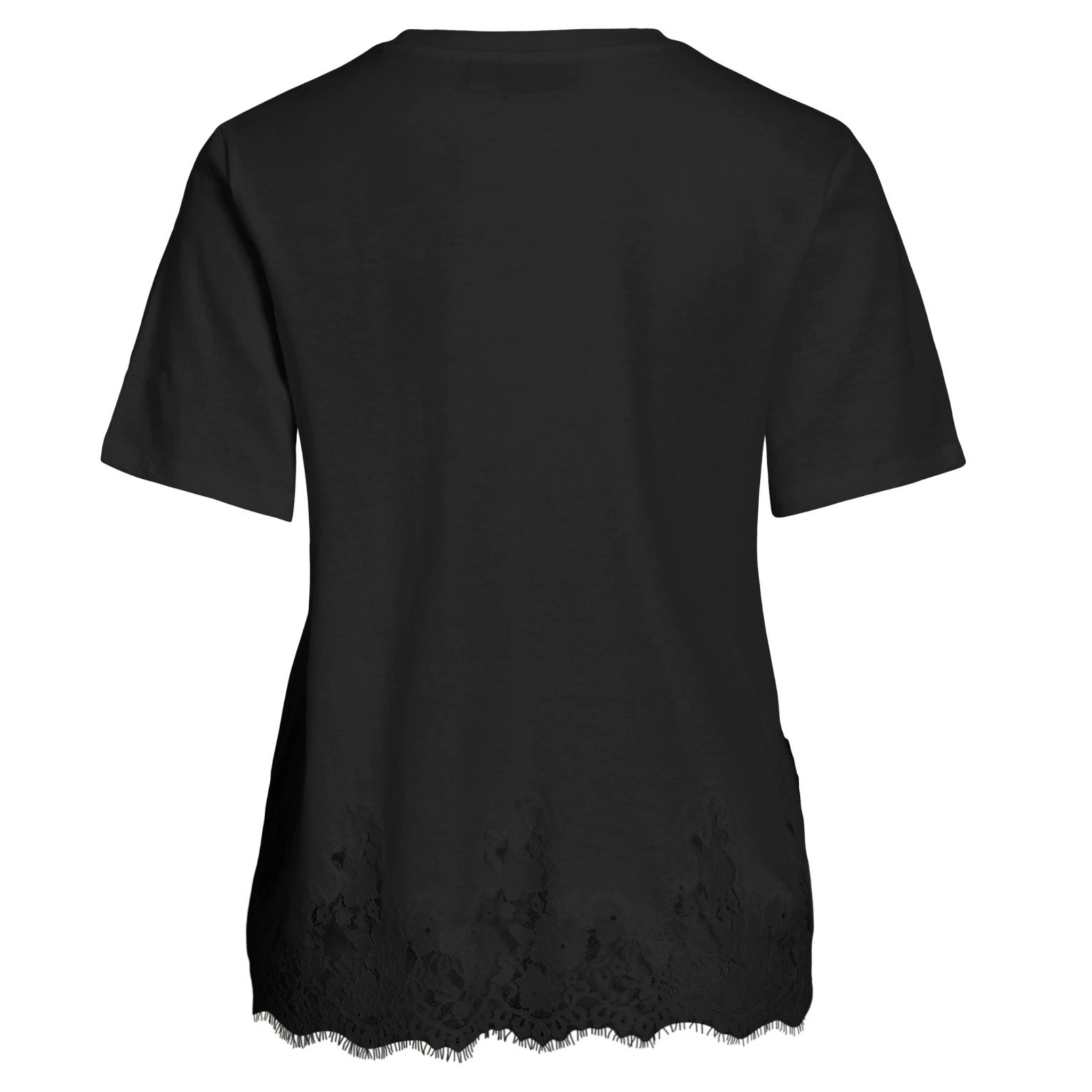 Womens Vila Black Beauty Viopella Lace Detail S/s T Shirt