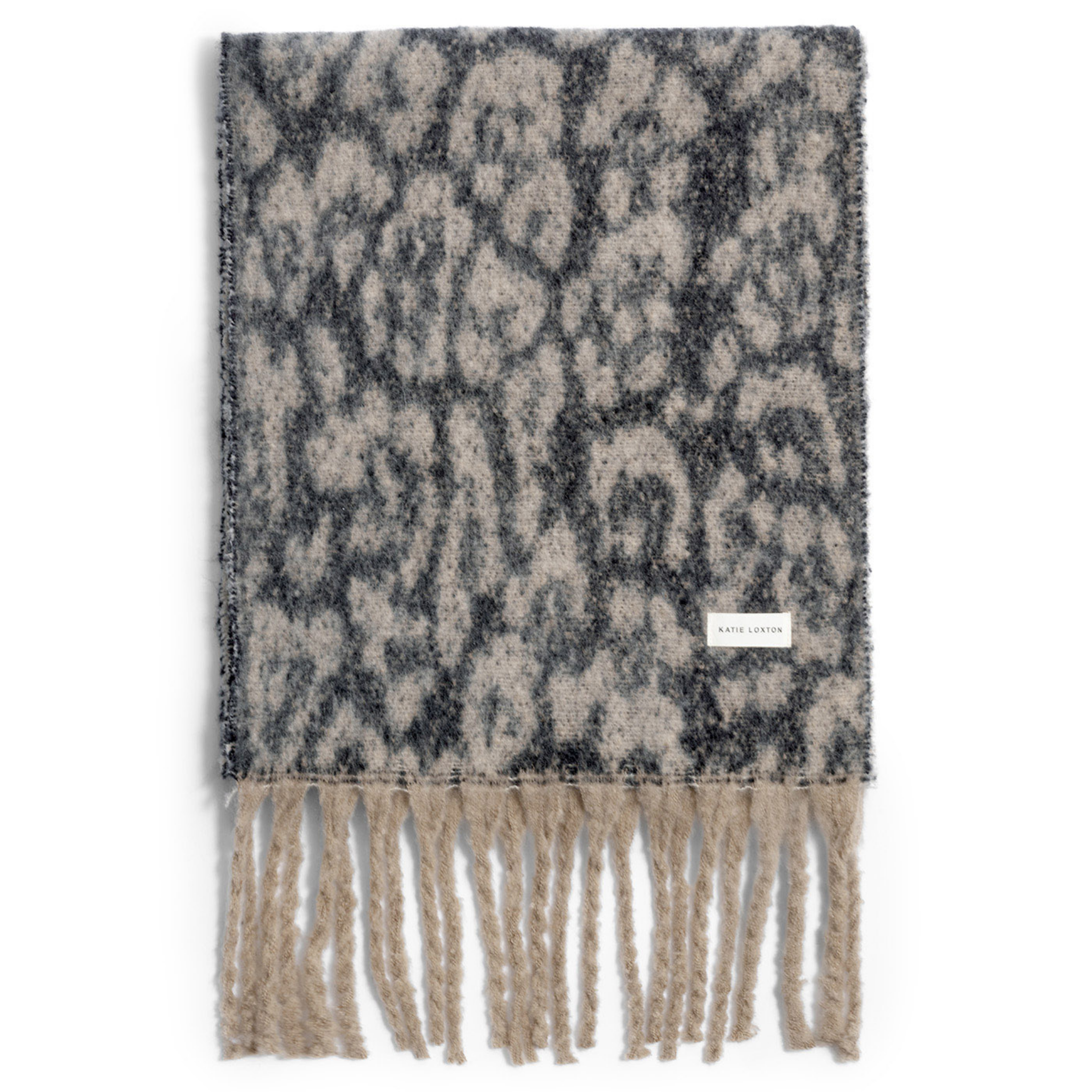 Womens Katie Loxton Taupe/Chocolate Animal Tassel Scarf