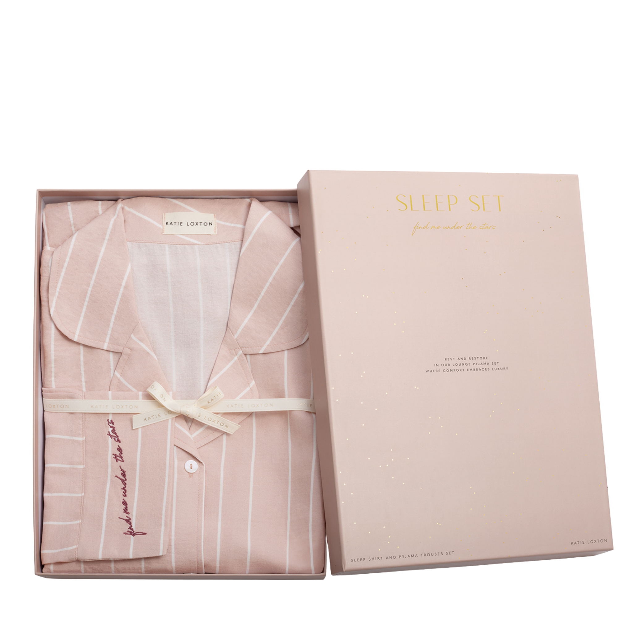 Womens Katie Loxton Pink/White/Stripe Print Gift Boxed Pyjama Set