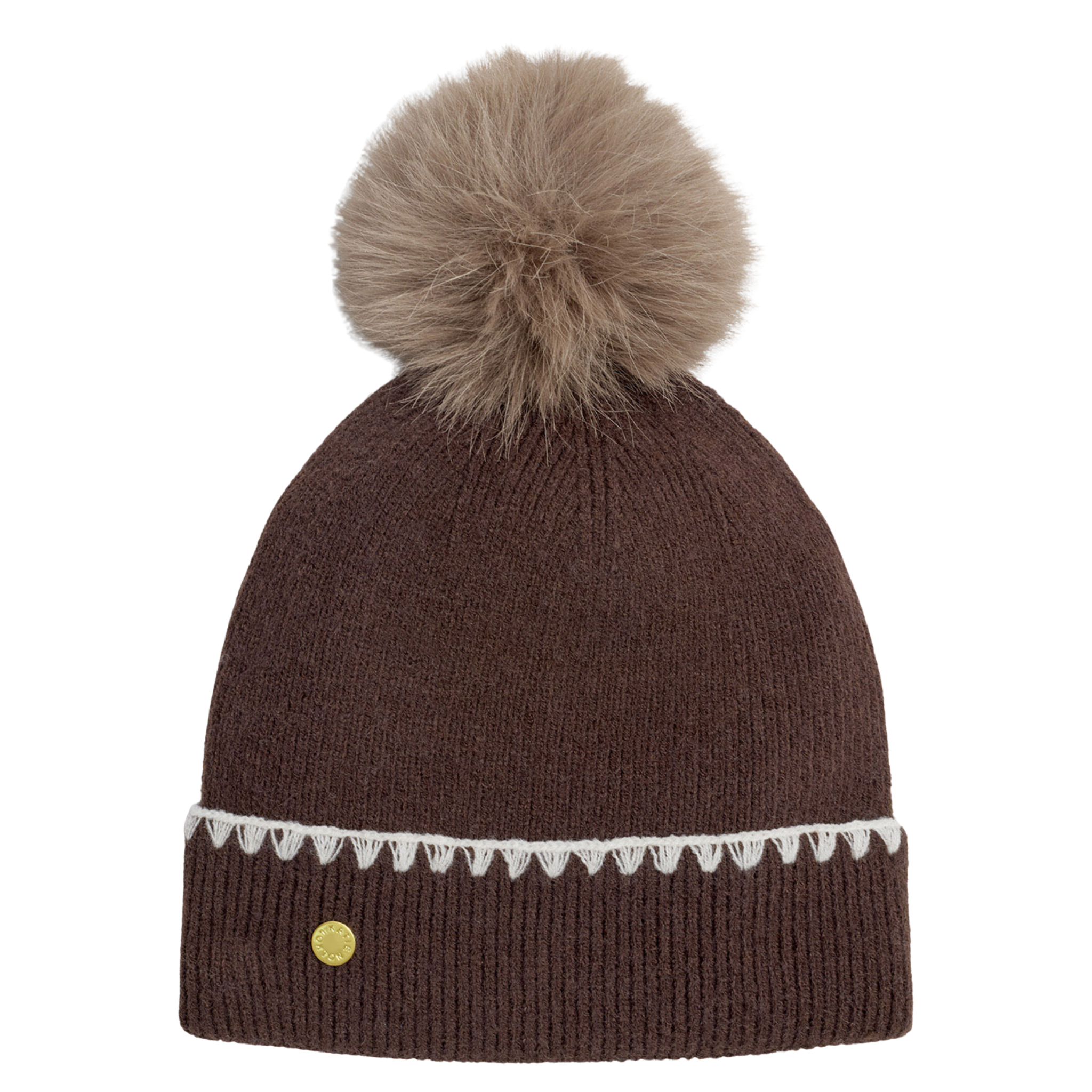 Womens Katie Loxton Chocolate Whipstitch Pom Knitted Hat