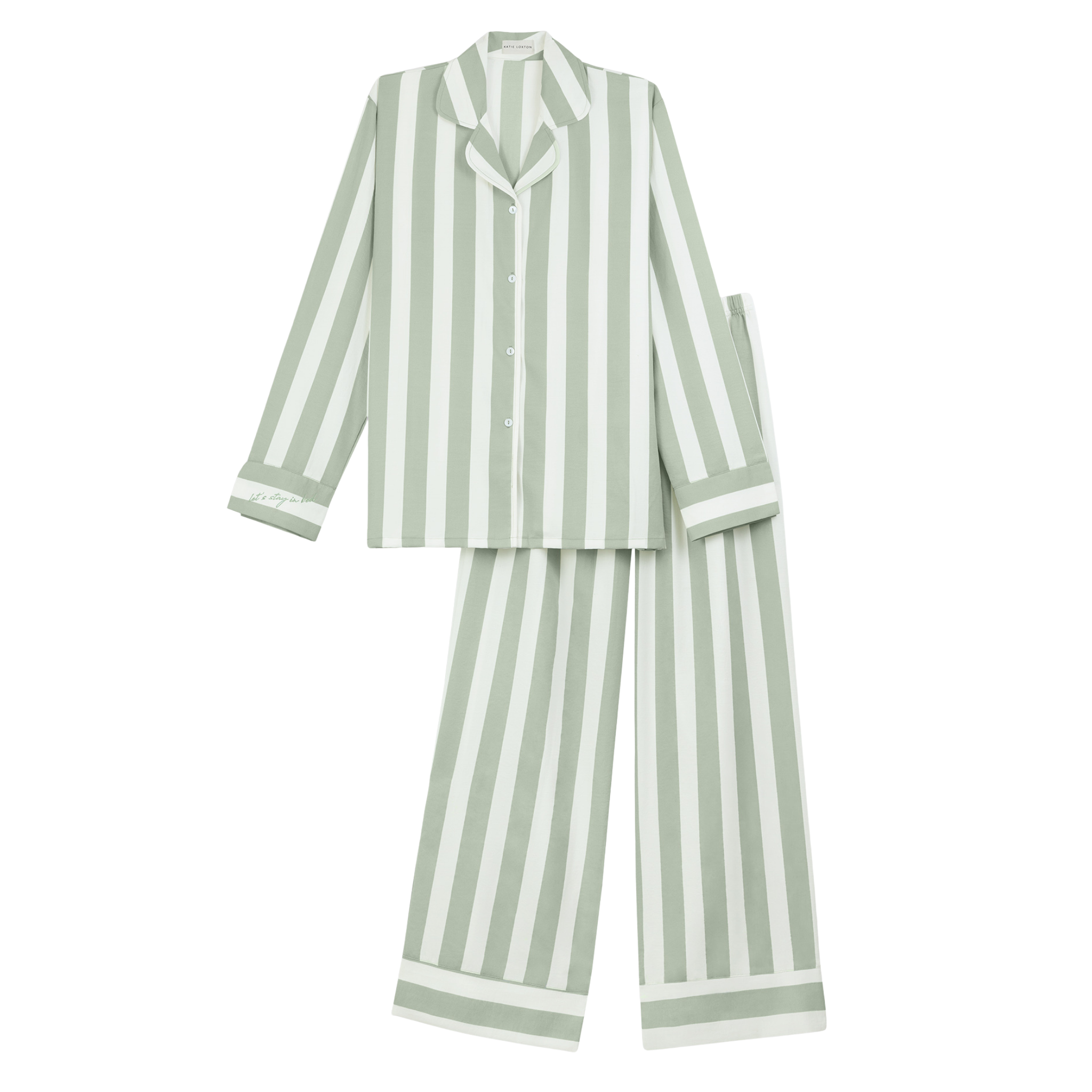 Womens Katie Loxton Green Mist/Off White/Stripe Print Gift Boxed Pyjama Set