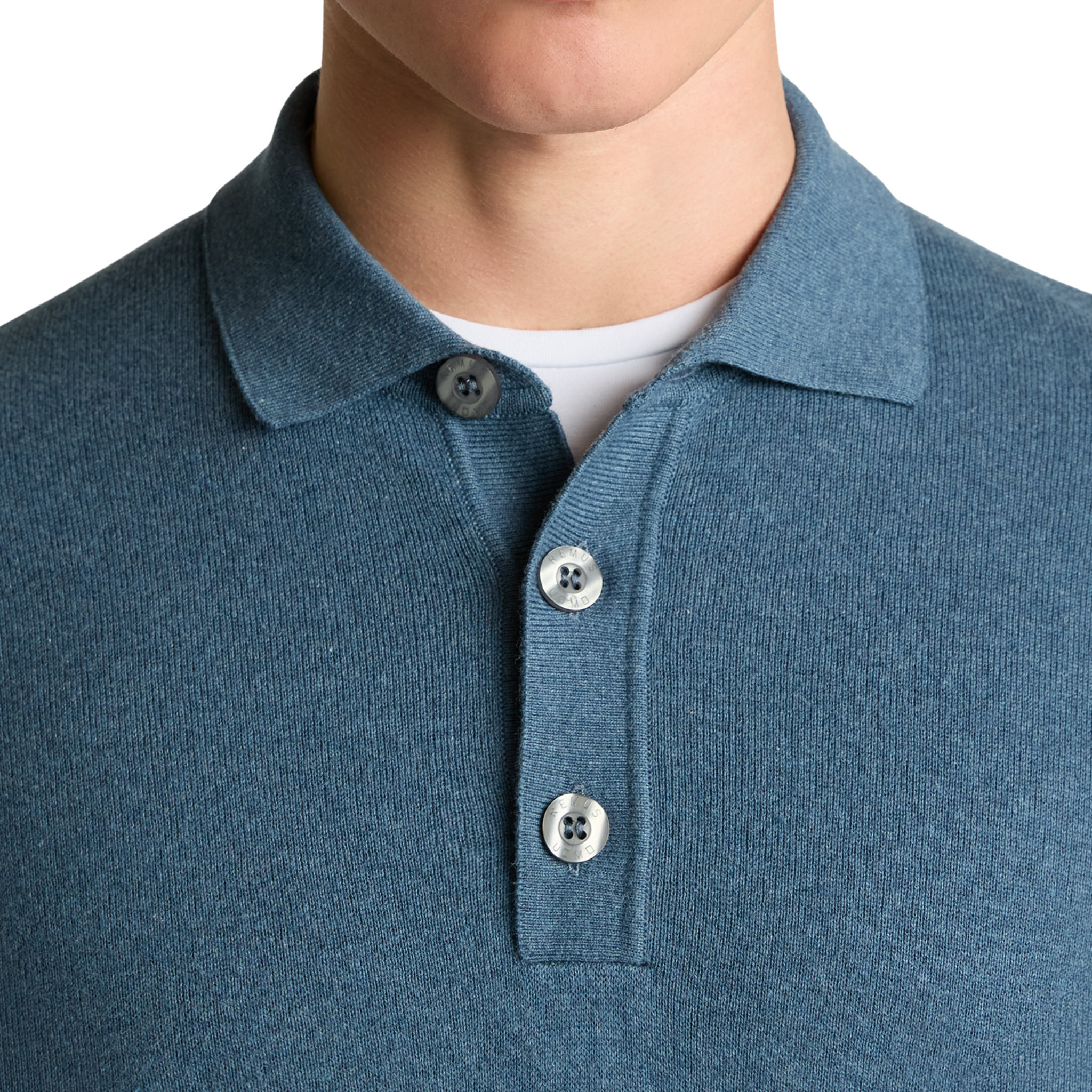 Mens Remus Uomo Blue Knitted 3 Button L/s Polo