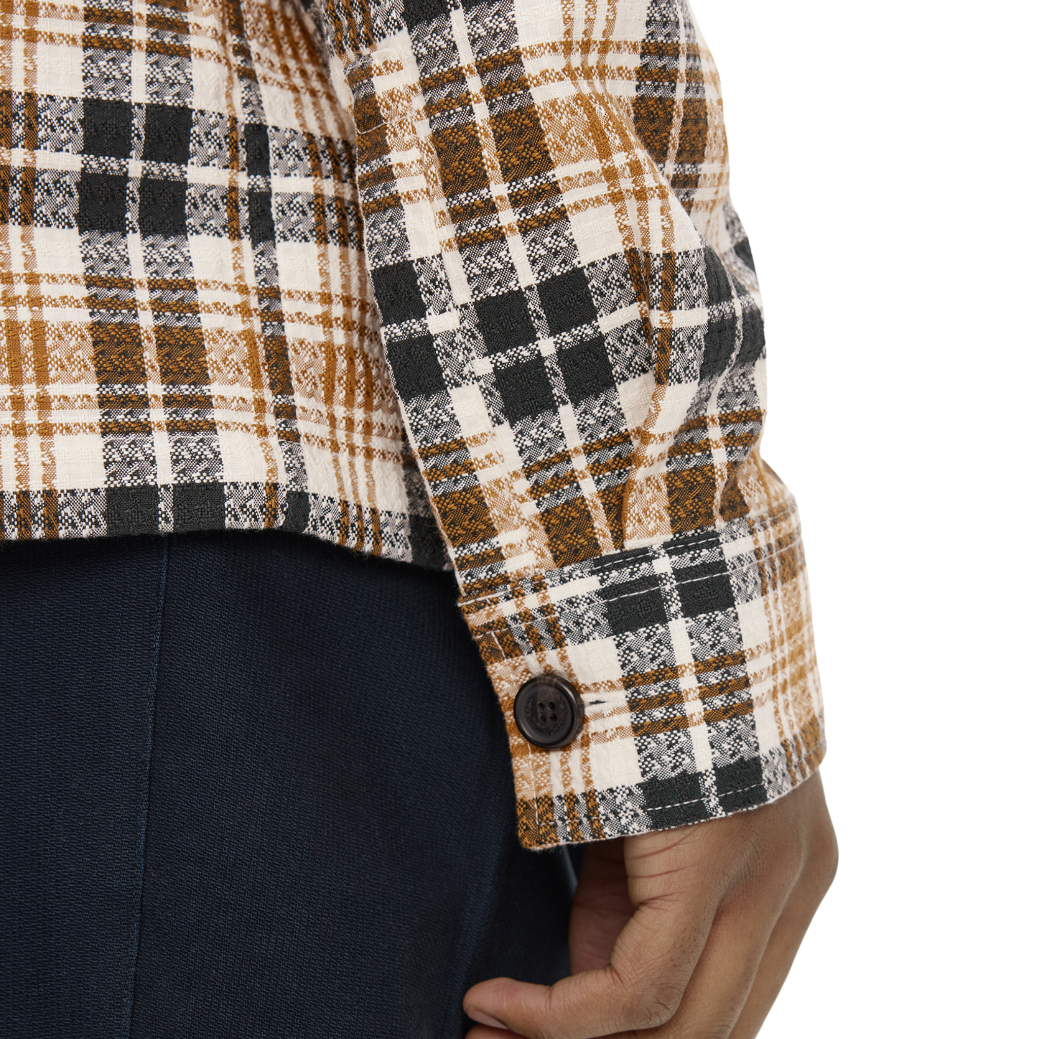 Mens Fred Perry Ecru Textured Check Overshirt