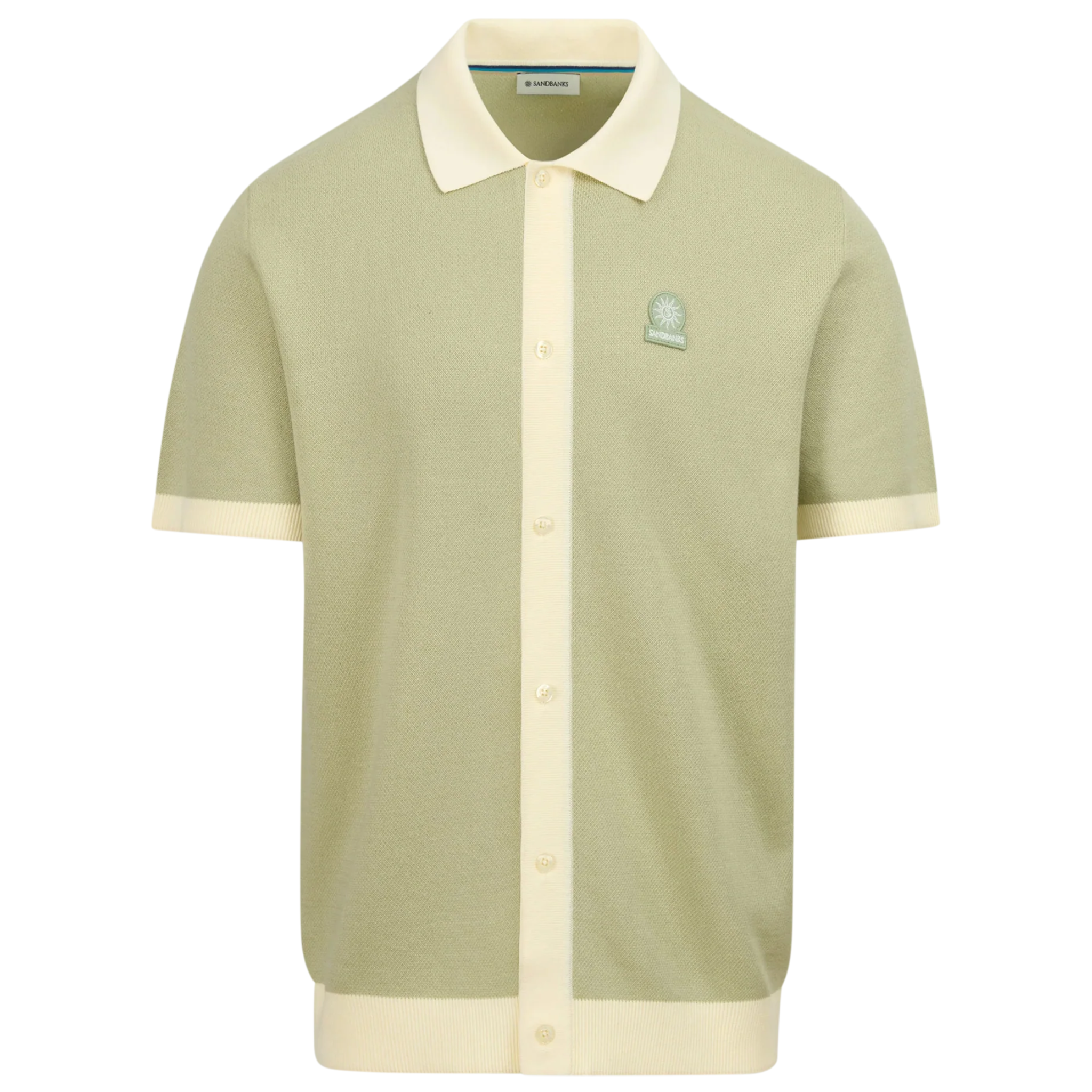 Mens Sandbanks Sage Knitted Full Button S/s Polo Shirt