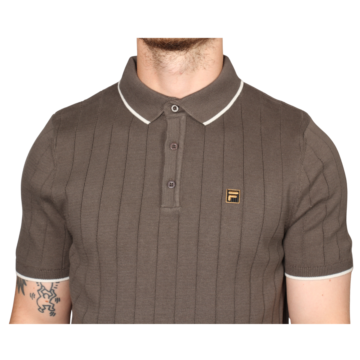 Mens Fila Gunmetal Santino Drop Needle Knitted S/s Polo