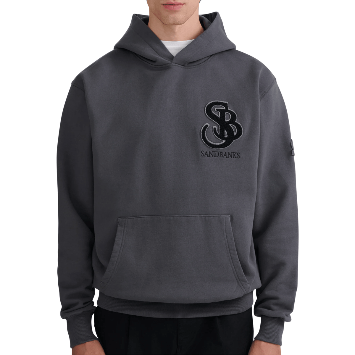 Mens Sandbanks Anthracite Boucle SB Badge Hoodie
