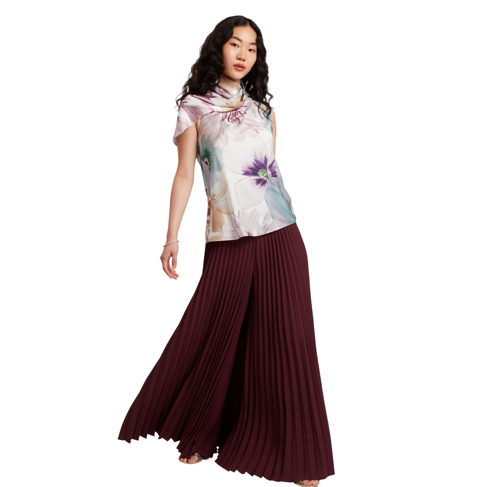 Womens Ted Baker White Print Auvea Neck Tie Sleeveless Top