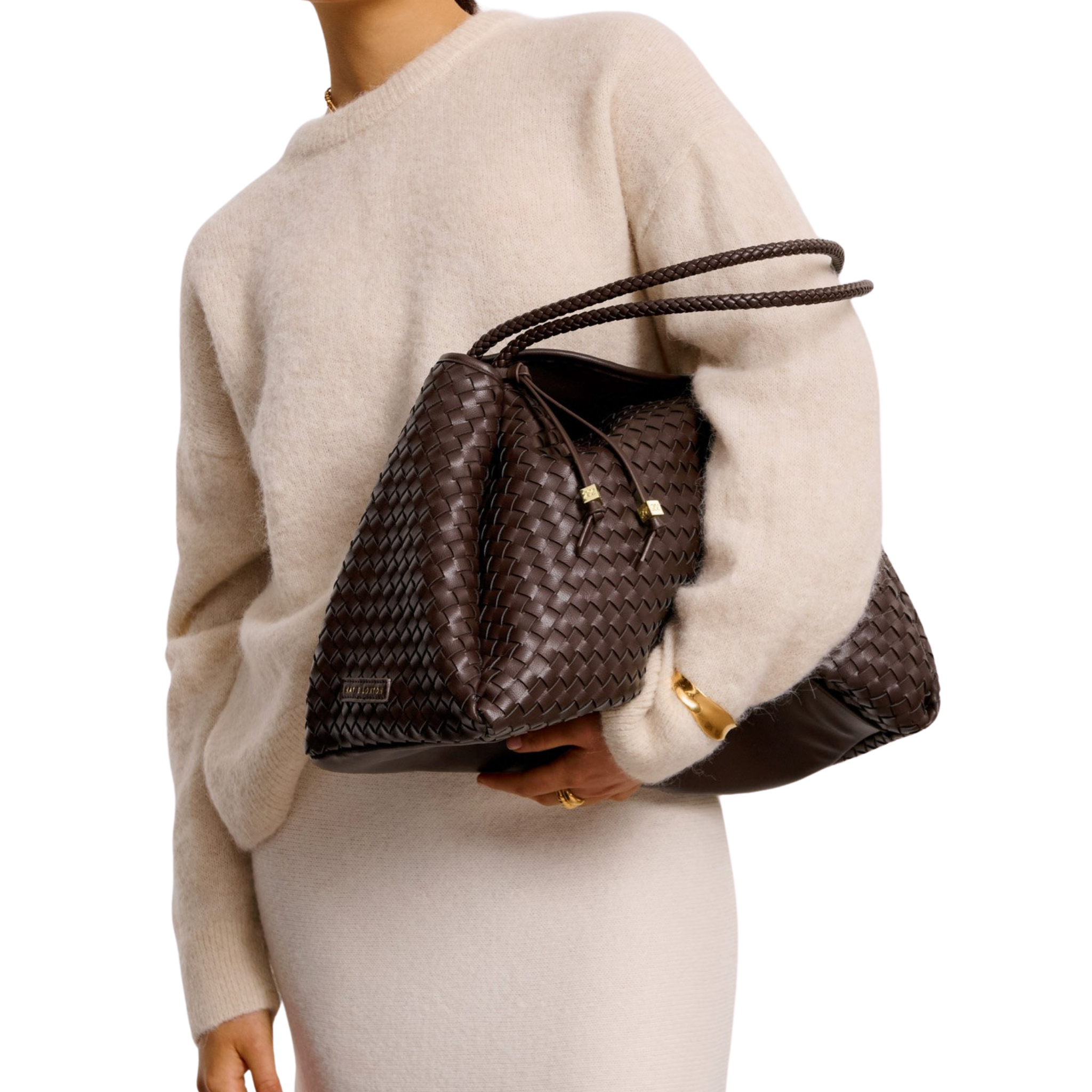 Womens Katie Loxton Chocolate Nova Woven Large Shoulder Bag