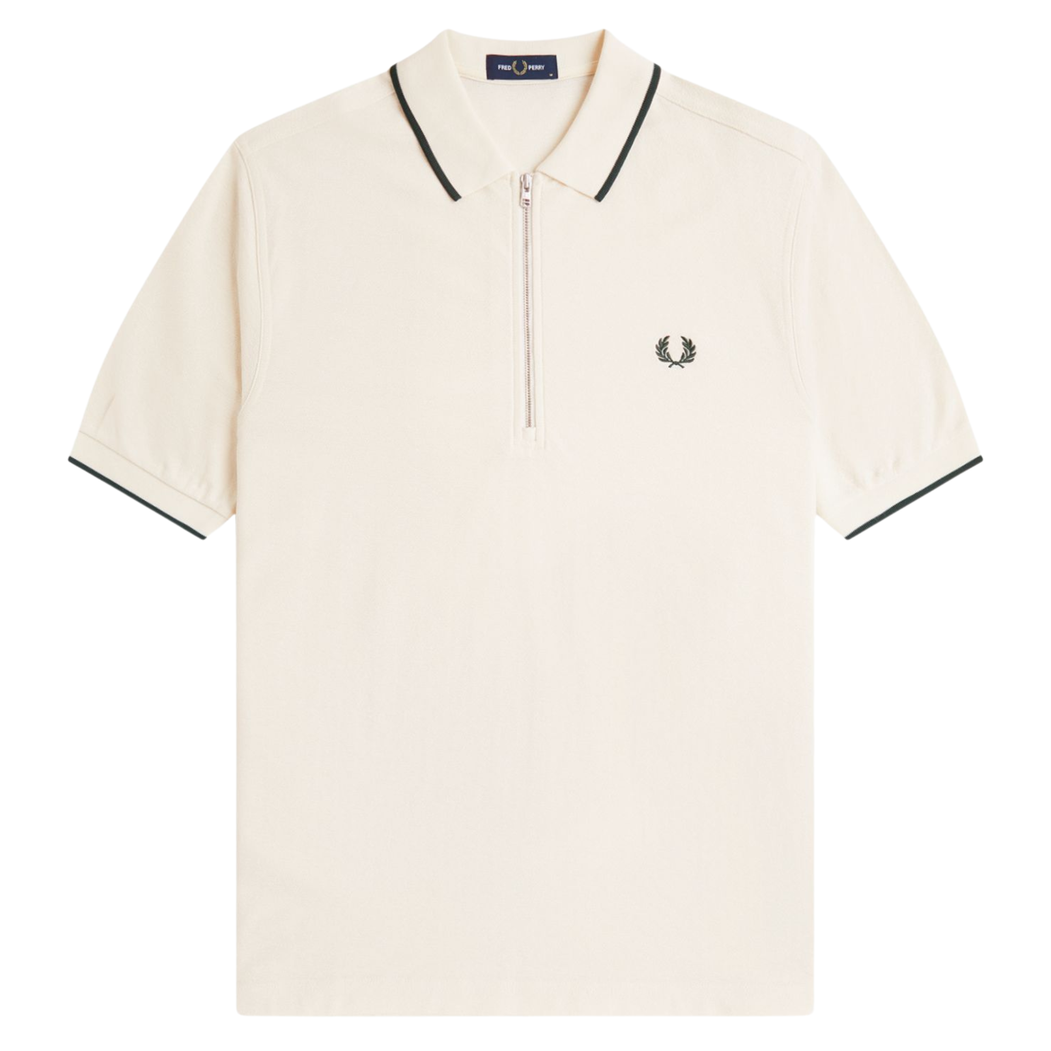 Mens Fred Perry Ecru Crepe Pique Zip S/s Polo Shirt