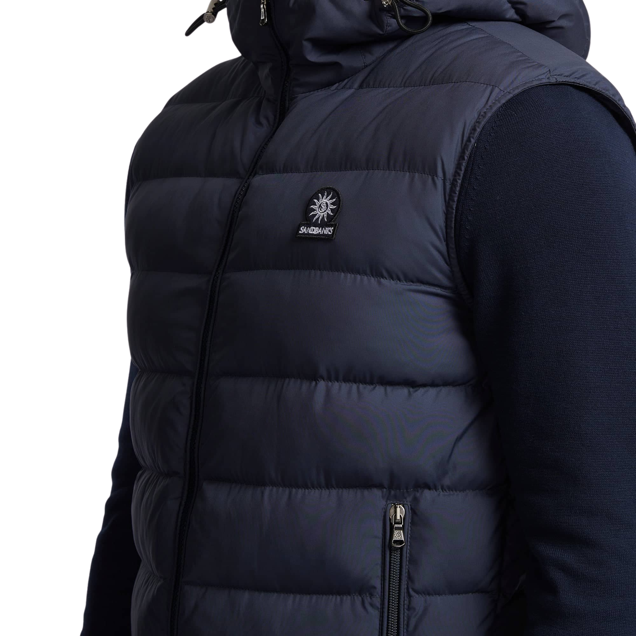 Mens Sandbanks Navy Frontier Micro Puffer Hooded Gilet
