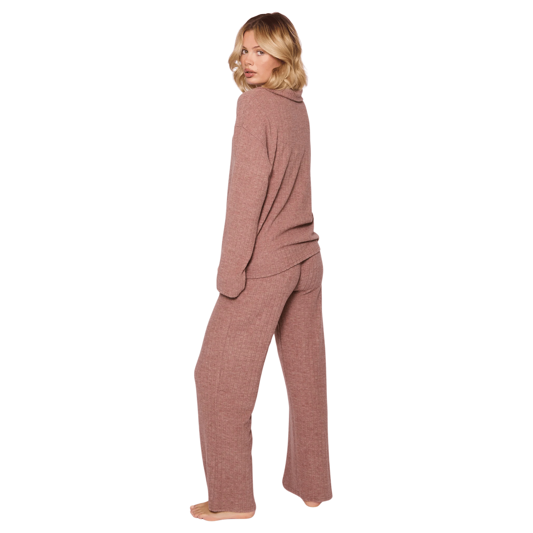 Womens Mocha Collared Top & Fold Over Pant Set