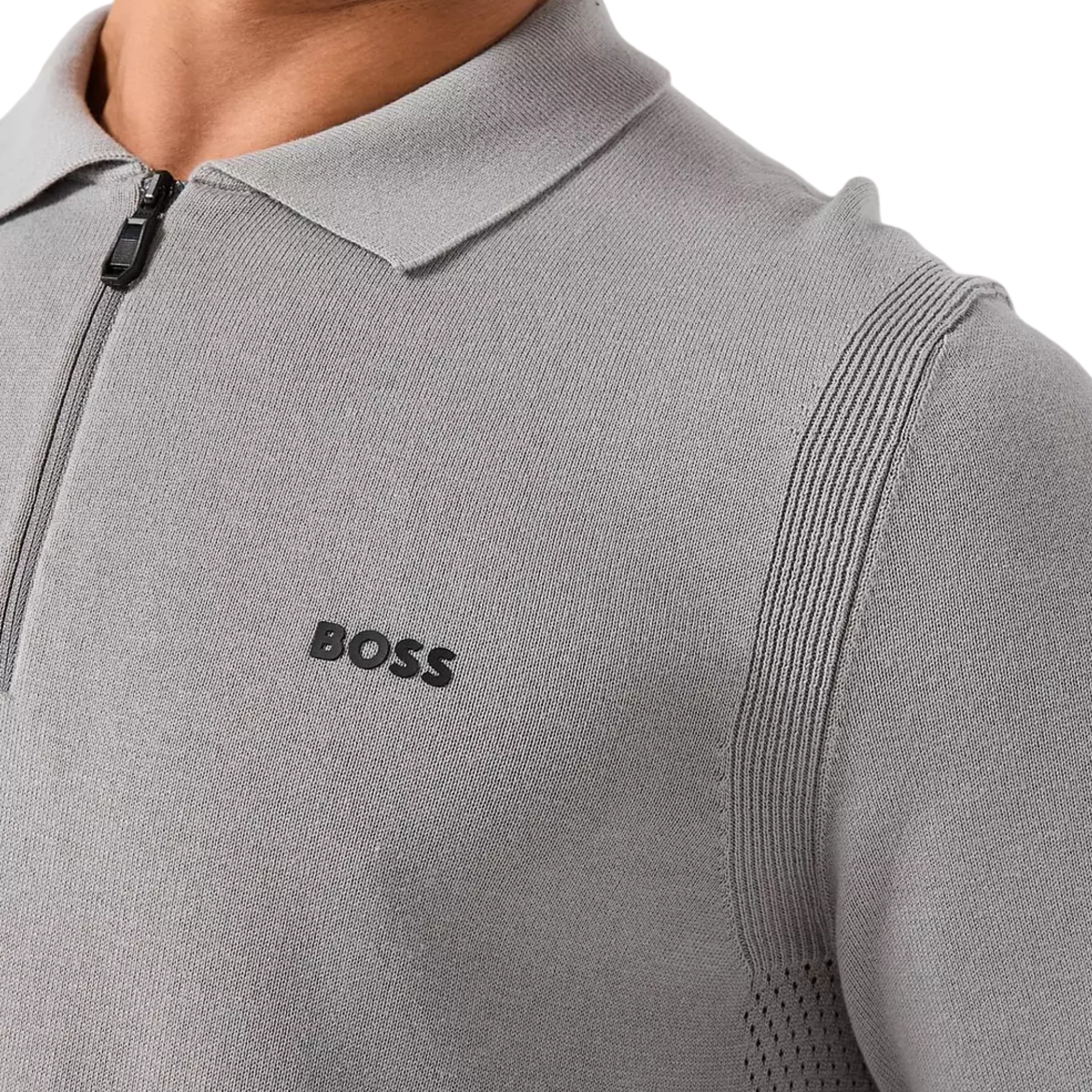 Mens BOSS Open Grey KN_Ever-X PL Half Zip Knit L/s Polo