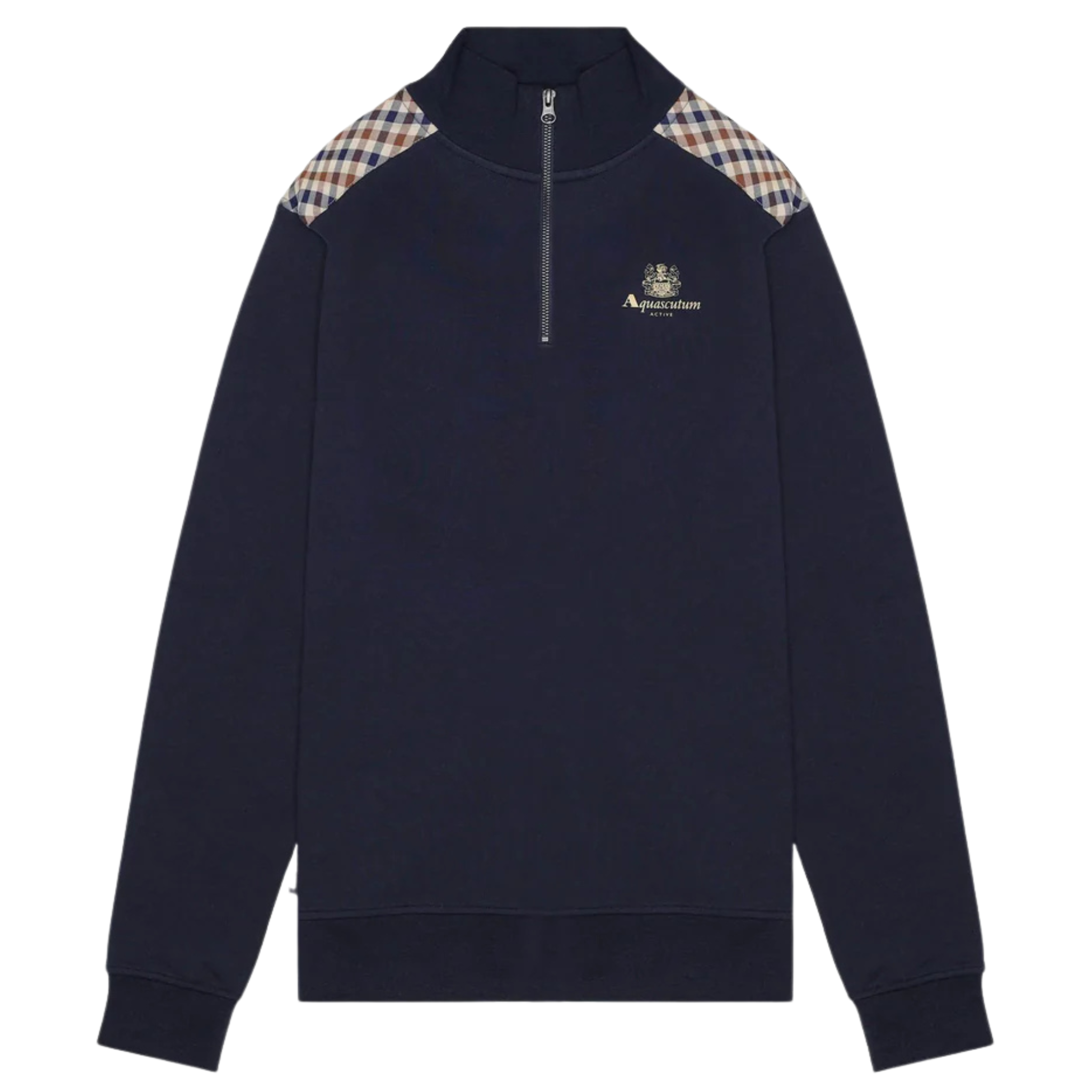 Mens Aquascutum Navy Club Check Shoulder Half Zip Sweatshirt
