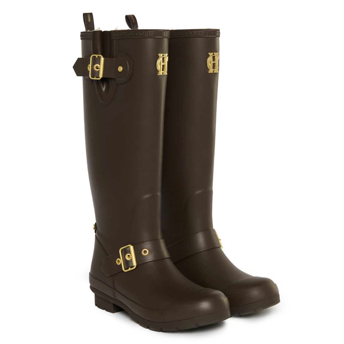 Womens Holland Cooper Chocolate Gold Sherpa Lined Regency Wellies
