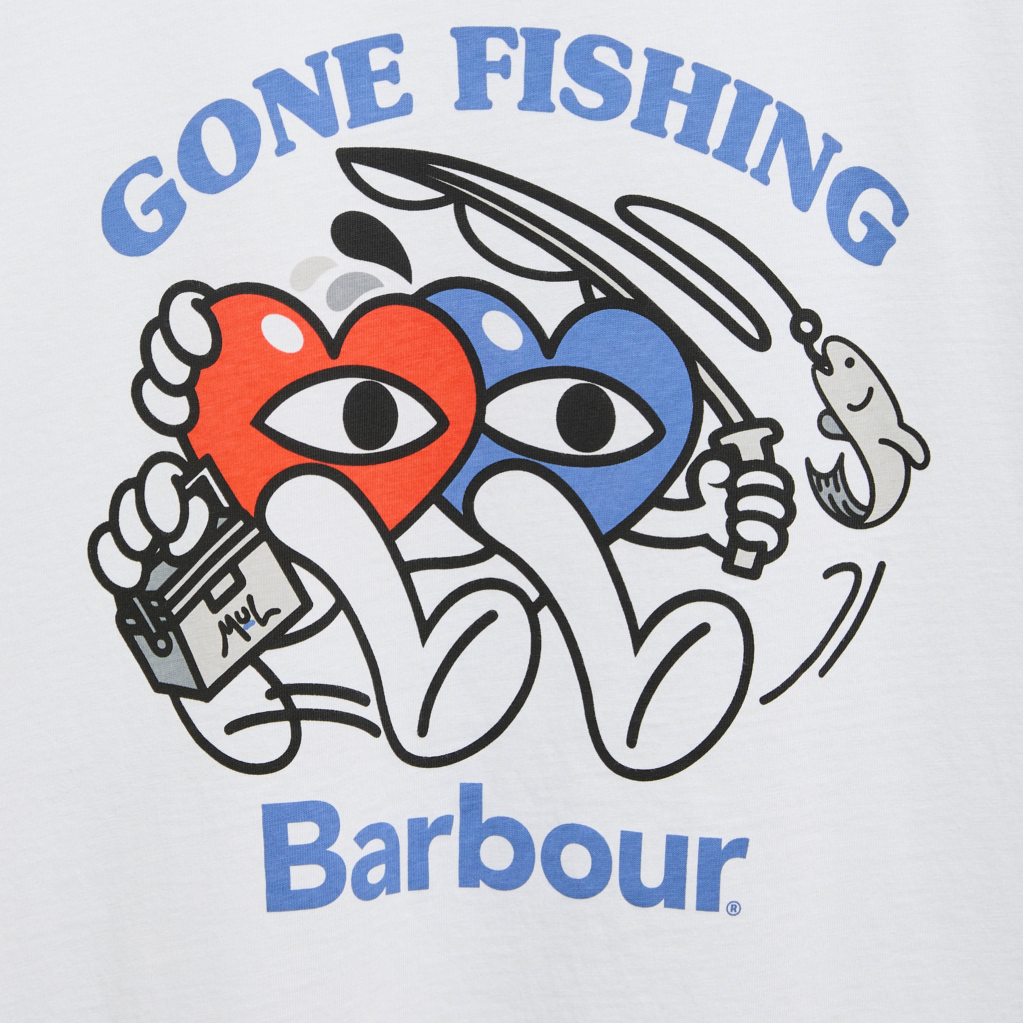 Mens Barbour x Mul White Fishing S/s T Shirt