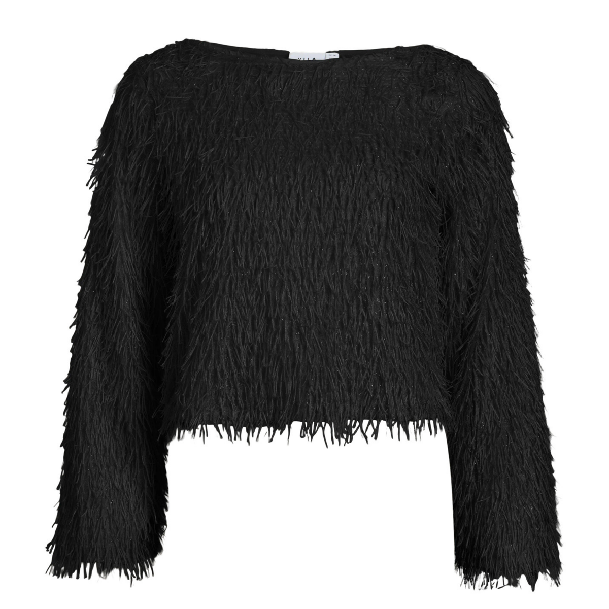 Womens Vila Black Beauty Vitoi Boatneck Feather Texture Top