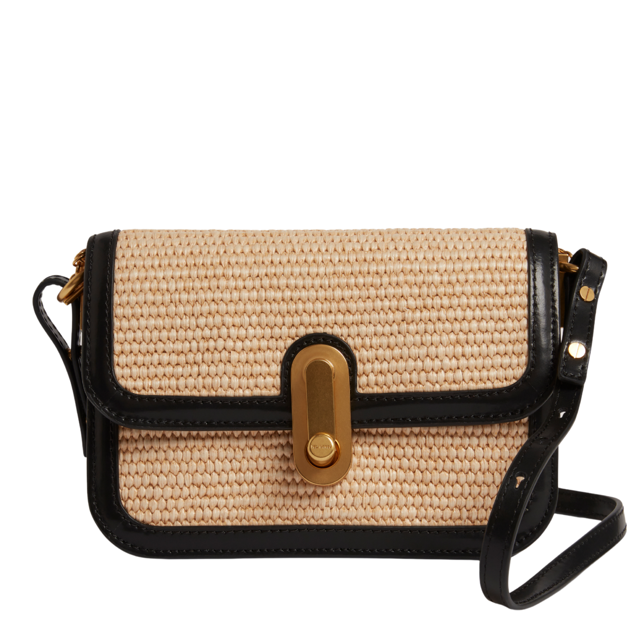 Womens Ted Baker Black Kkassie Twist Lock Detail Small Raffia Crossbody