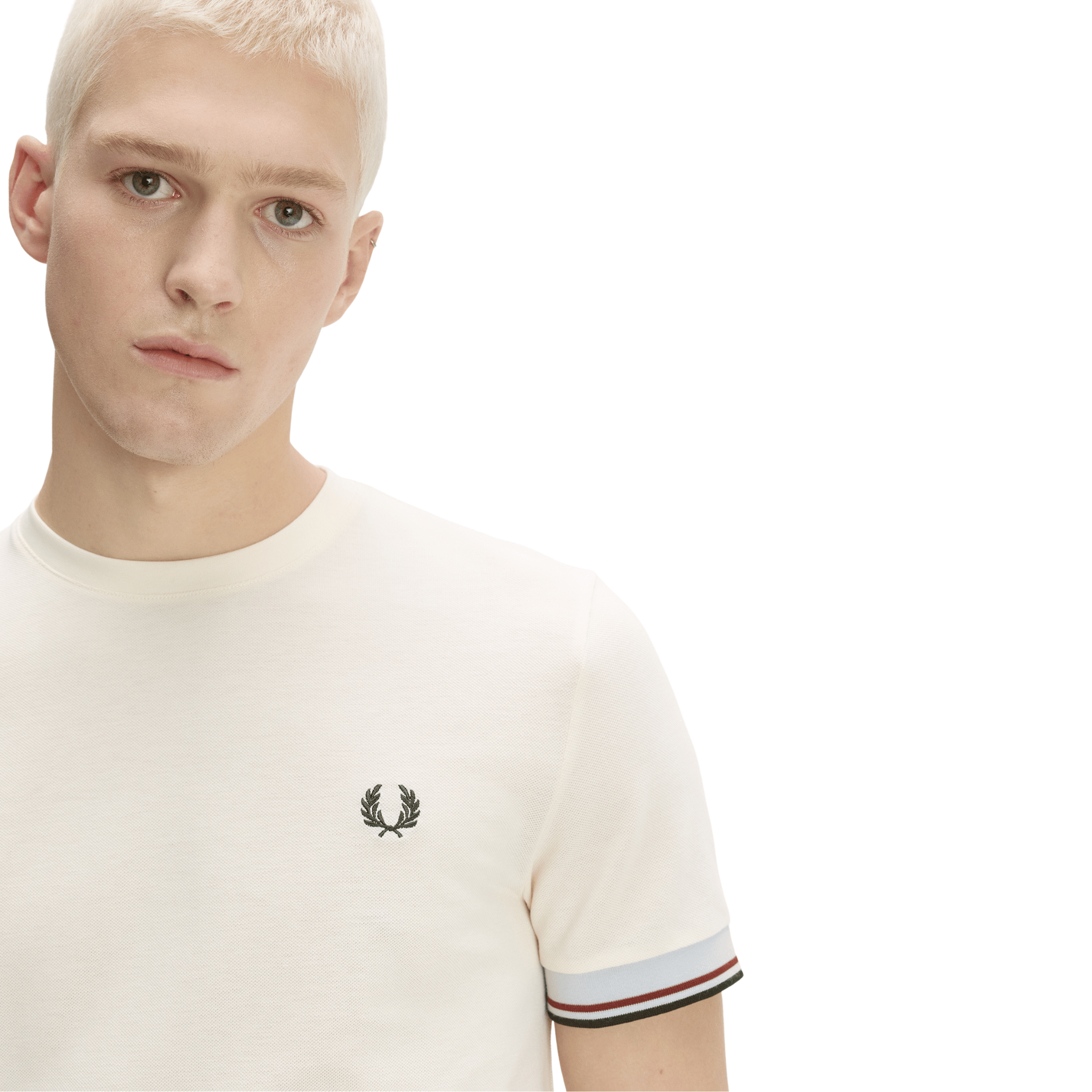 Mens Fred Perry Ecru Twin Tipped Cuff S/s T Shirt