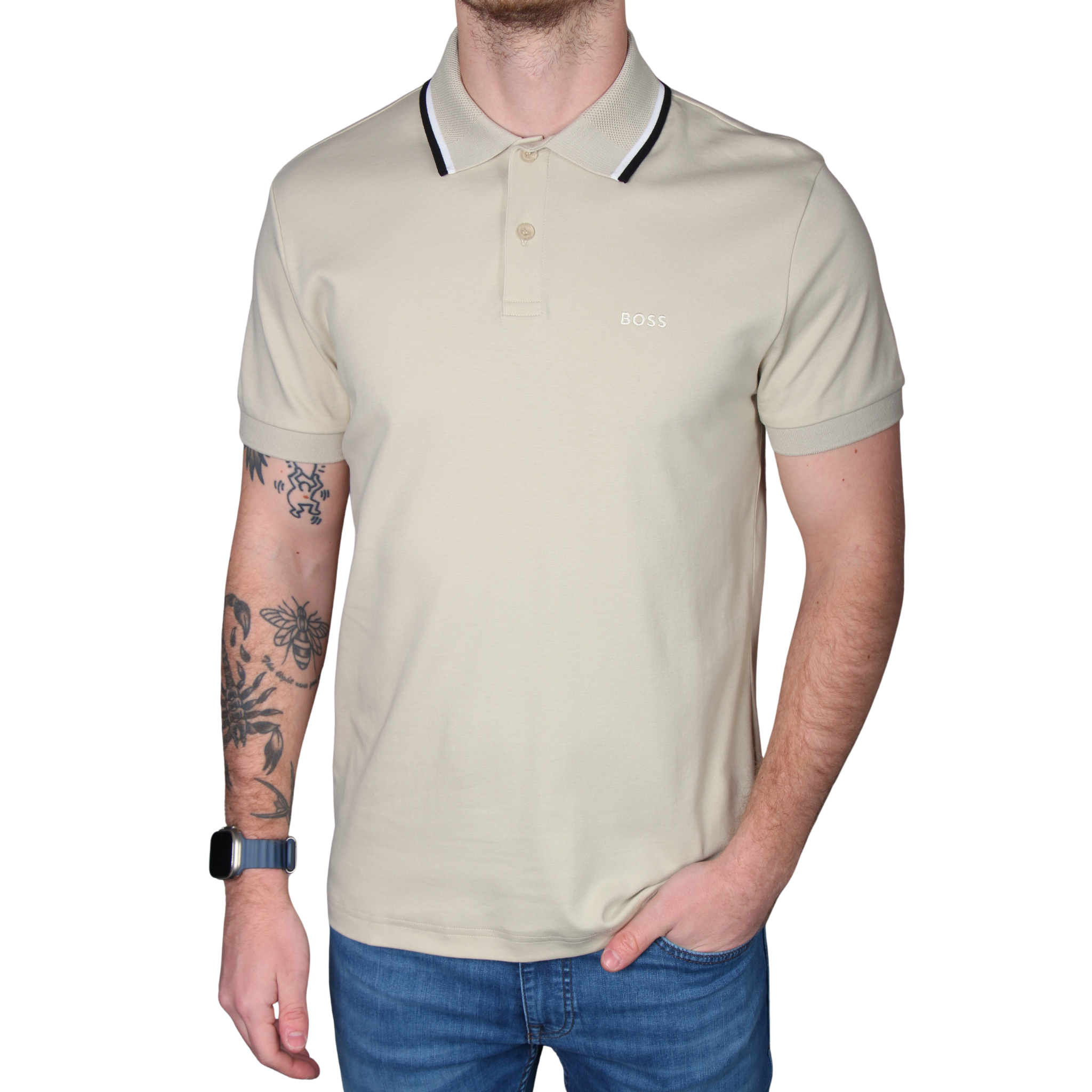 Mens BOSS Light Beige PL_Join Paddy S/s Polo Shirt