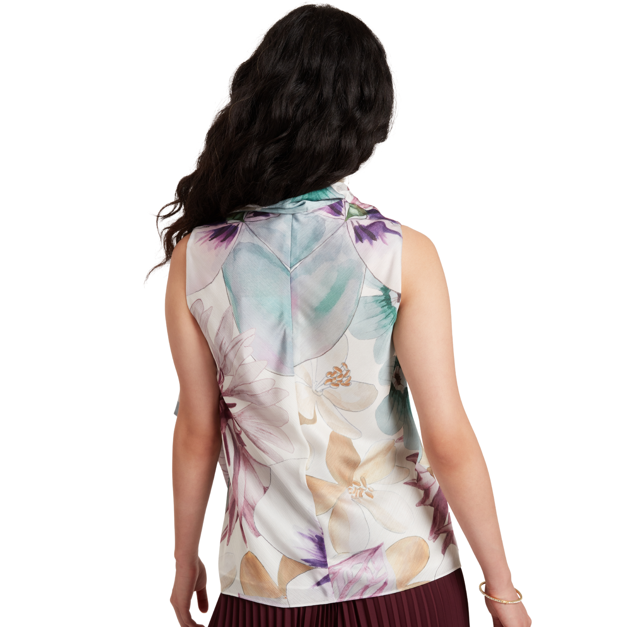 Womens Ted Baker White Print Auvea Neck Tie Sleeveless Top