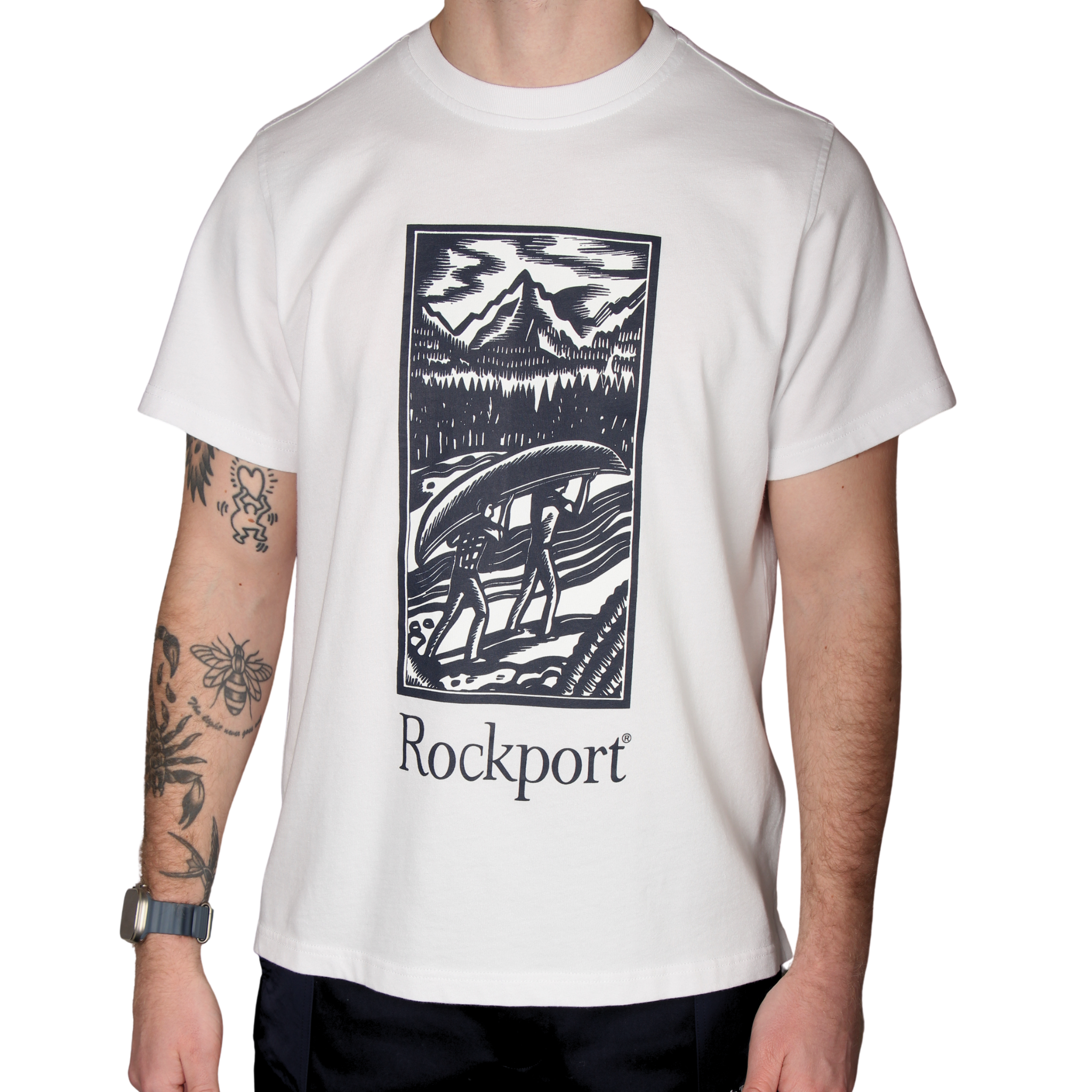 Mens Rockport White Hampshire Block Print S/s T Shirt
