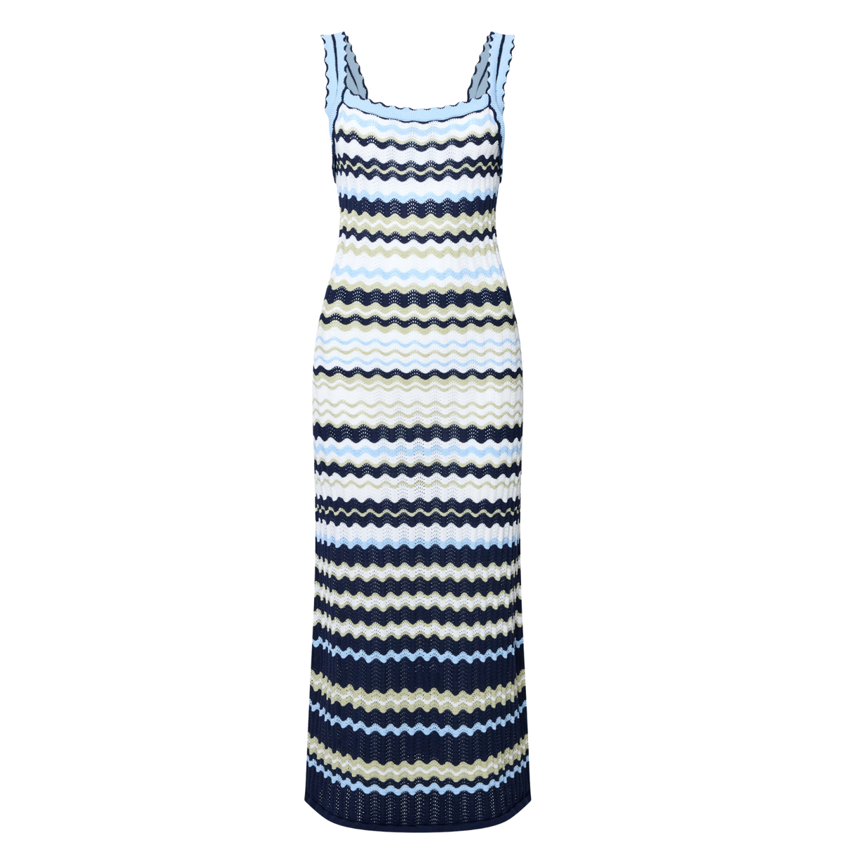 french connection blue and white dress French Connection Blue/White London Knit Midi Dress
