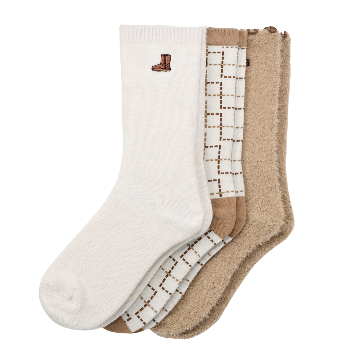 Womens UGG Classic Boot/Plaid/Sand 3PK Socks
