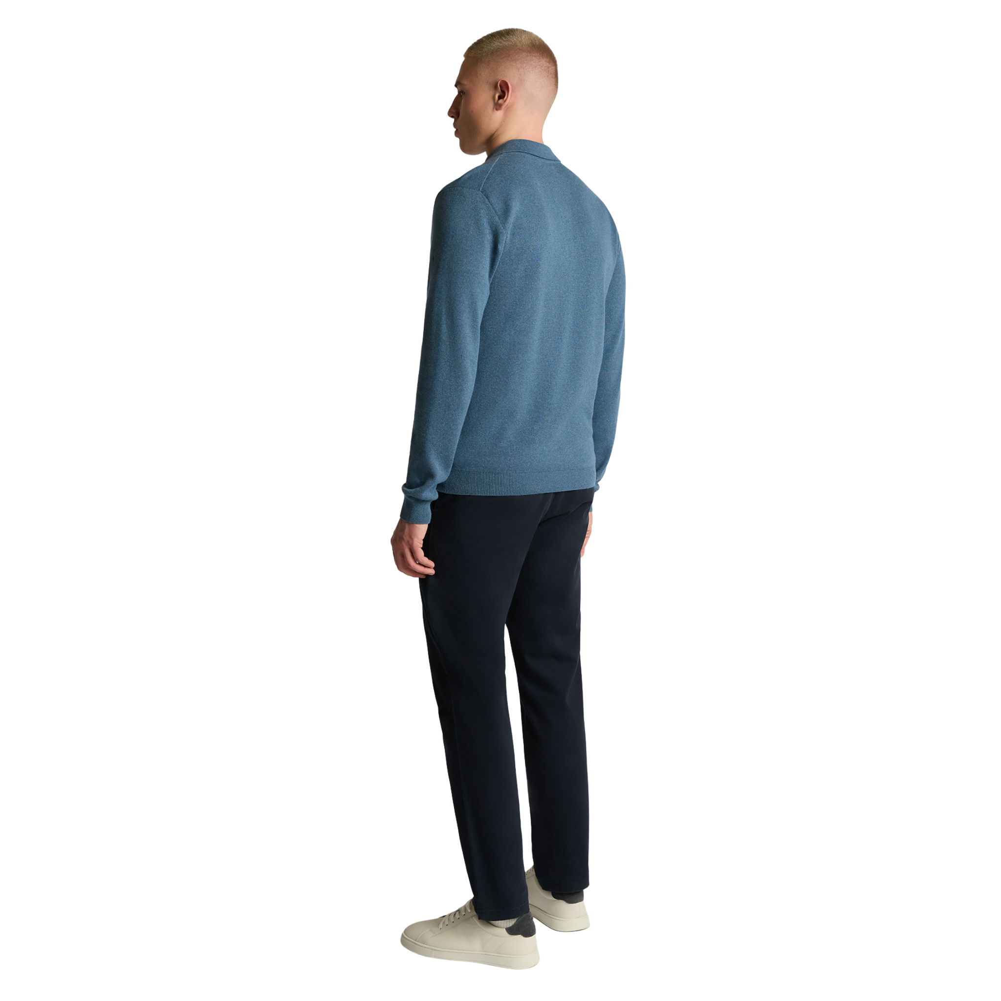 Mens Remus Uomo Blue Knitted 3 Button L/s Polo