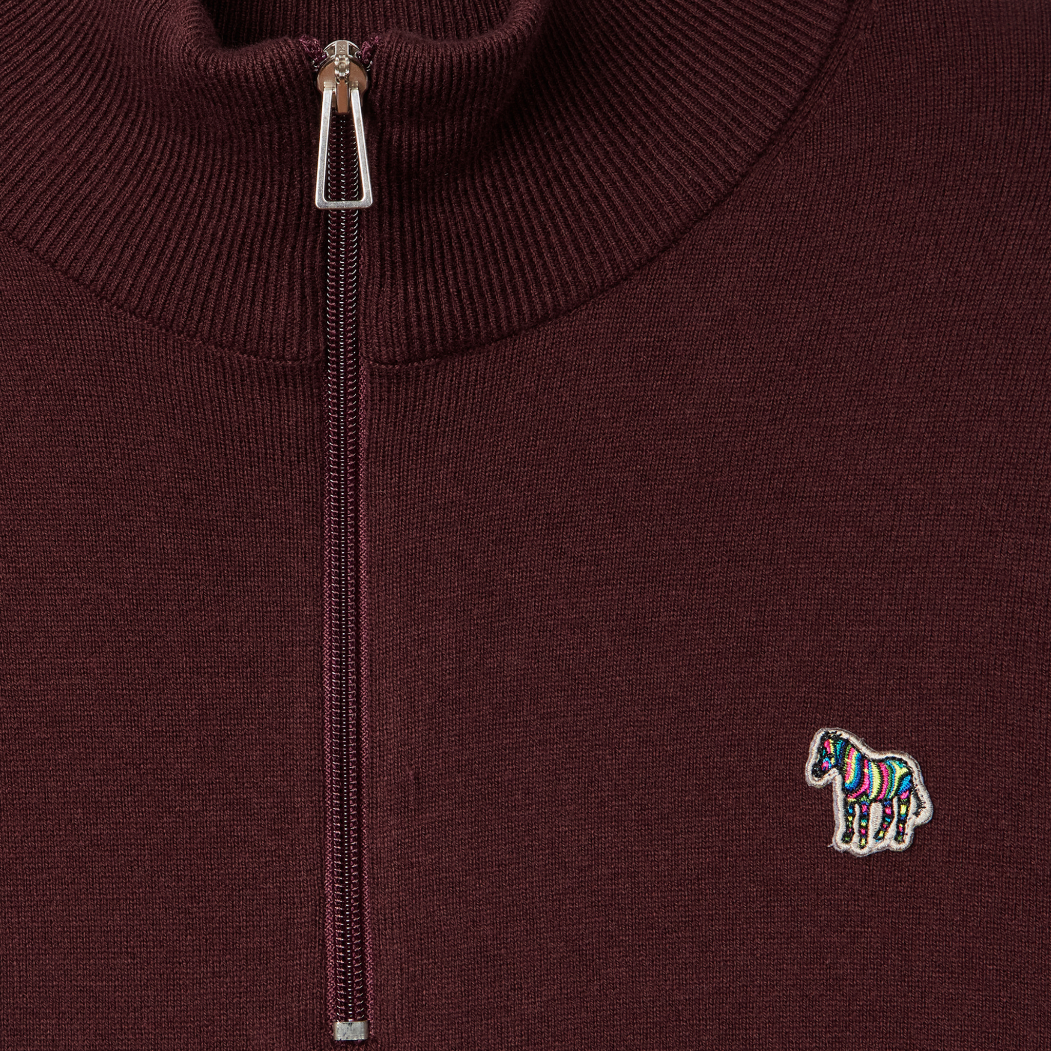 Mens Paul Smith Burgundy Zebra Badge Half Zip Knit Jumper