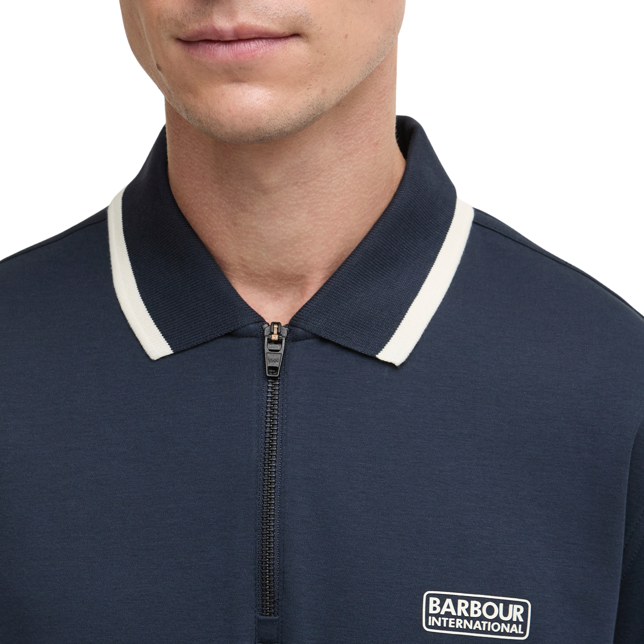 Mens Barbour International Navy Panter Zip S/s Polo