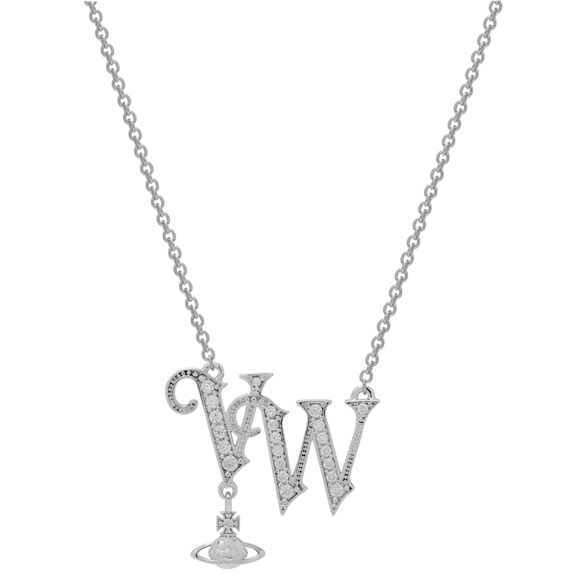 Vivienne Westwood Platinum/White CZ VW Pendant Necklace