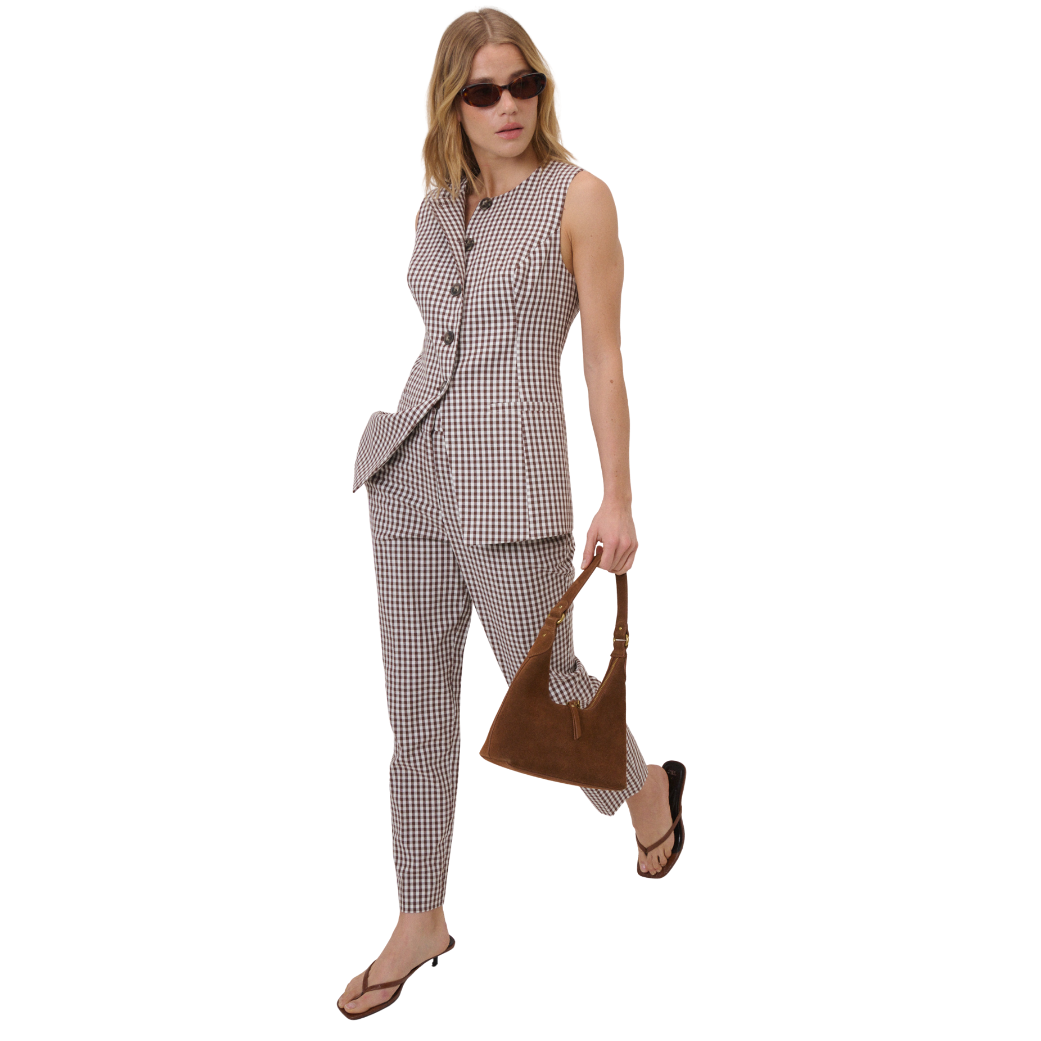 Womens Nobody's Child Brown Gingham Immy Waistcoat