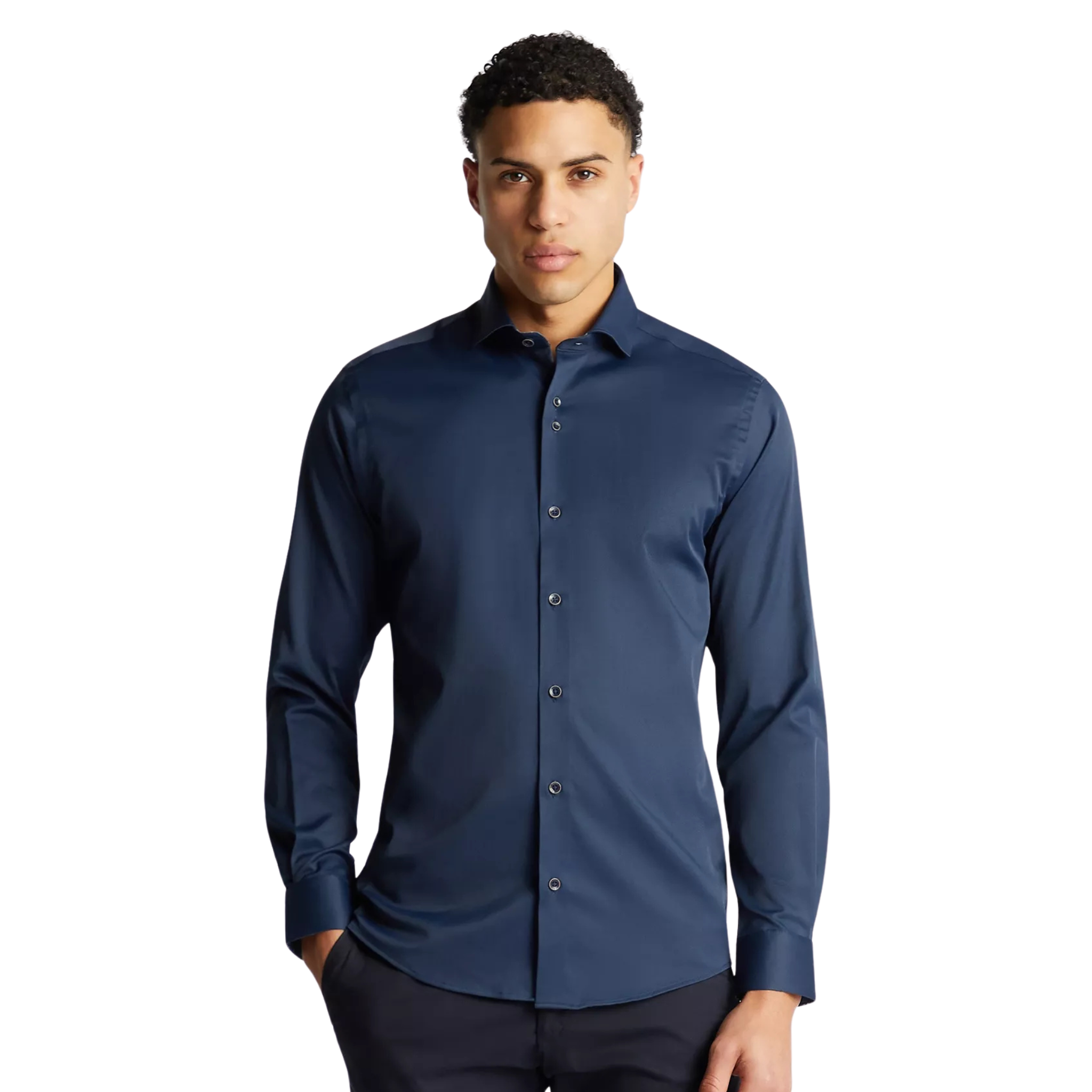 Mens Remus Uomo Navy Tapered Fit L/s Shirt