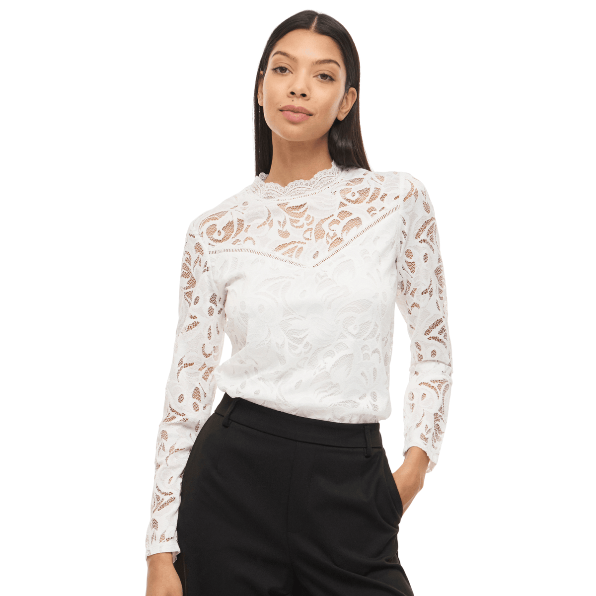 Womens Vila Cloud Dancer Vistasia Lace L/s Top