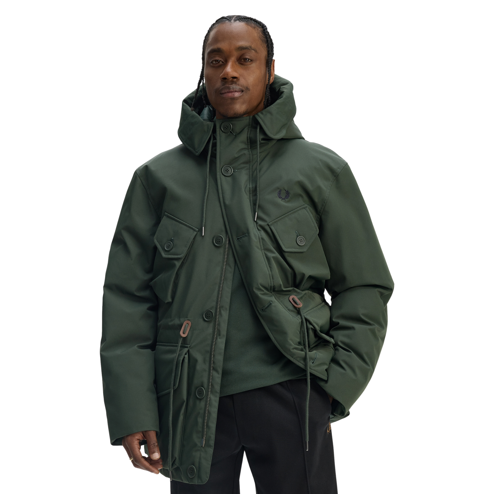 Mens Fred Perry Court Green Patch Pocket Puffer Jacket
