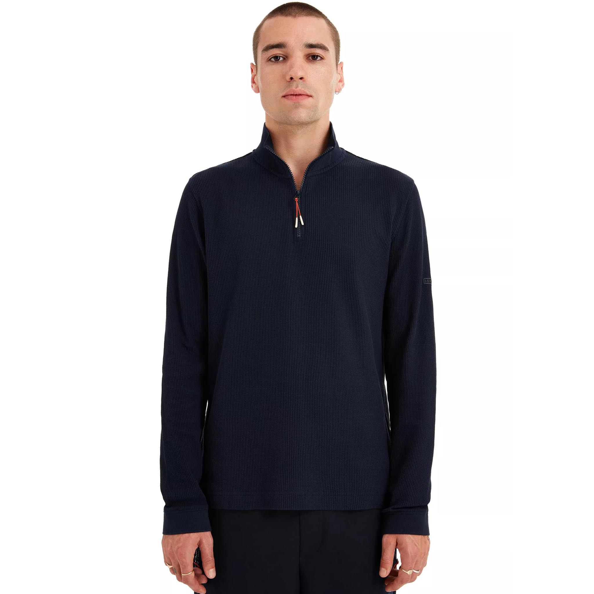 Mens Sealskinz Navy Waffle Forncett 1/4 Zip Sweat