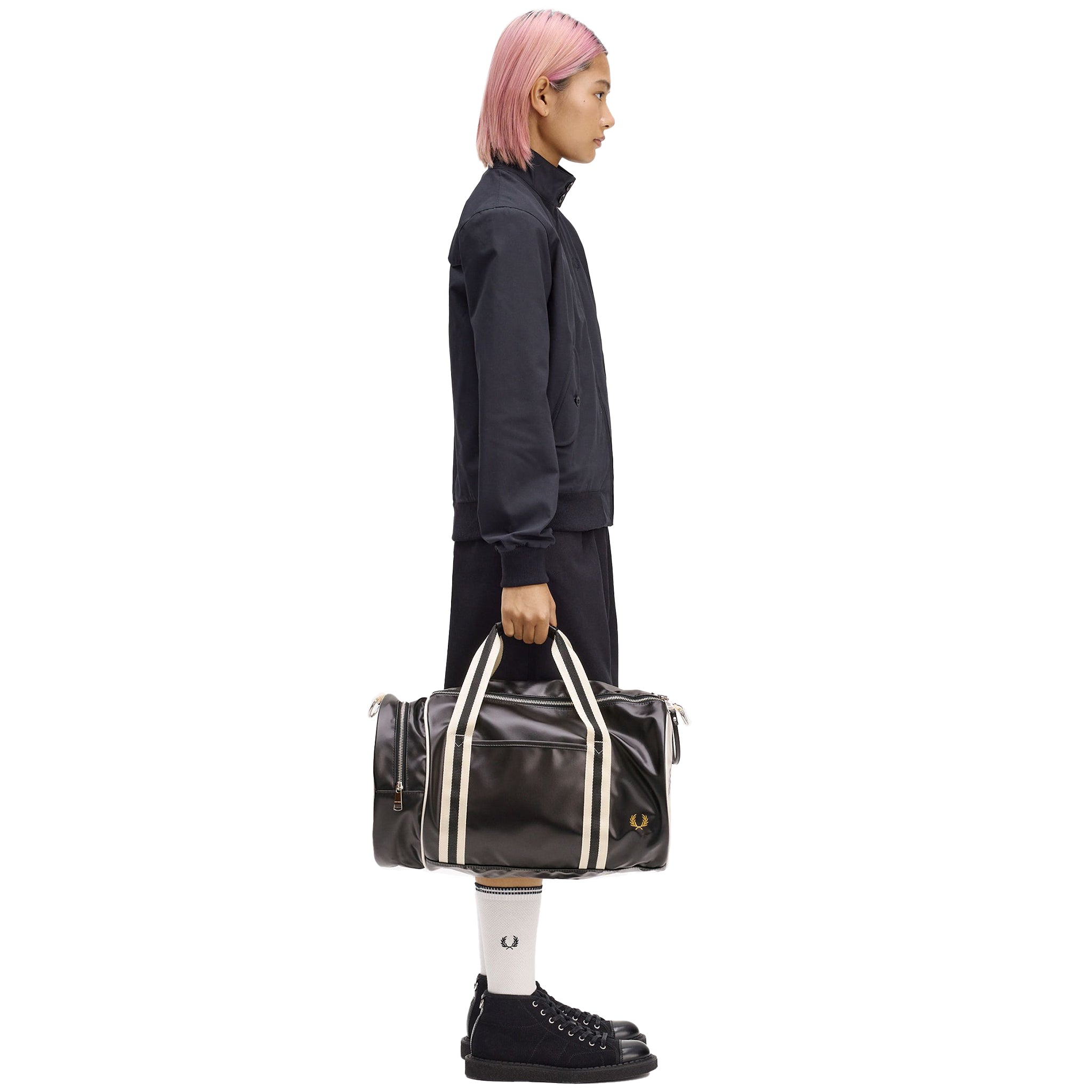 Mens Fred Perry Black/Ecru Classic Barrel Bag