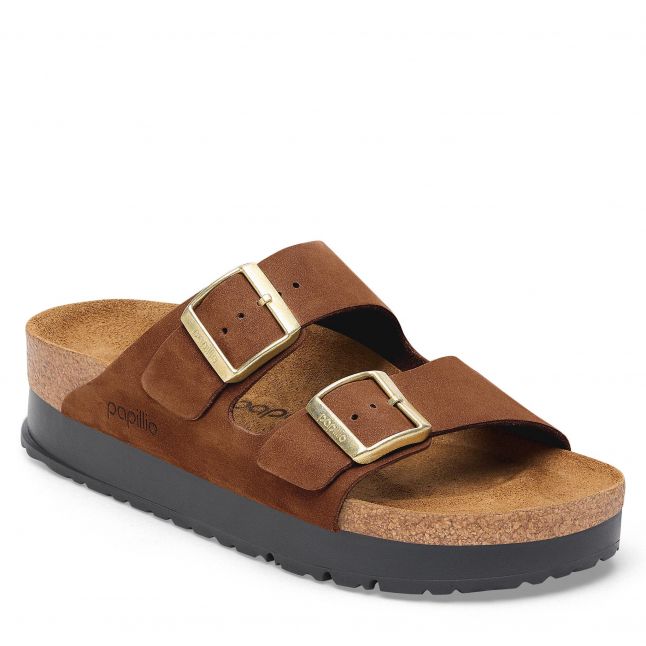 Womens Birkenstock Dark Tea Arizona Flex Platform Sandals