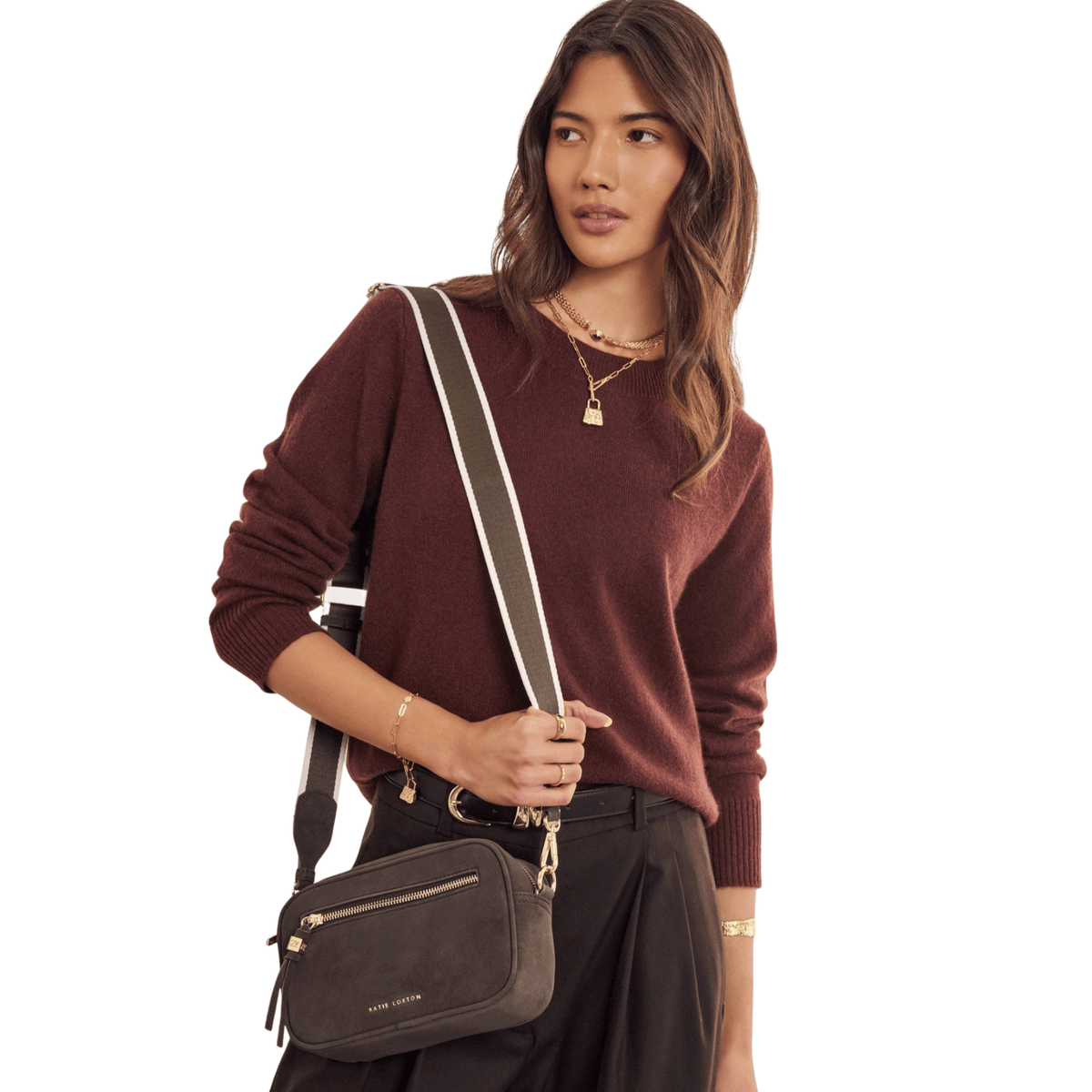 Womens Katie Loxton Chocolate Lottie Suedette Crossbody Bag