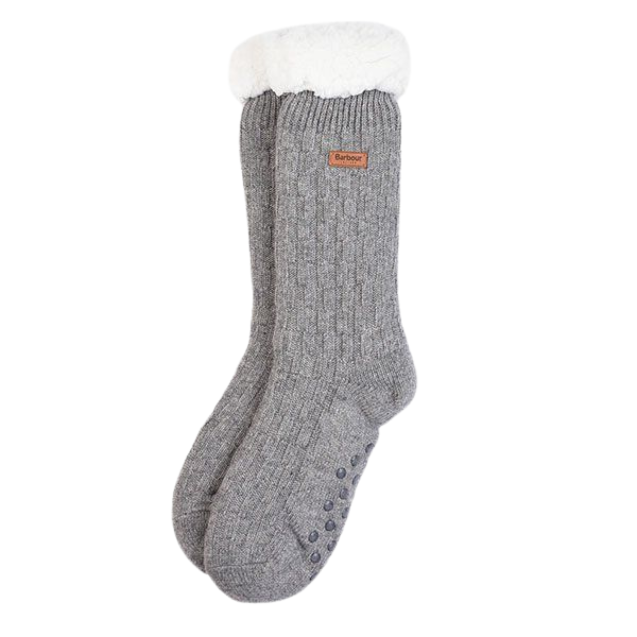 Womens Barbour Grey Melange Cable Knit Lounge Socks
