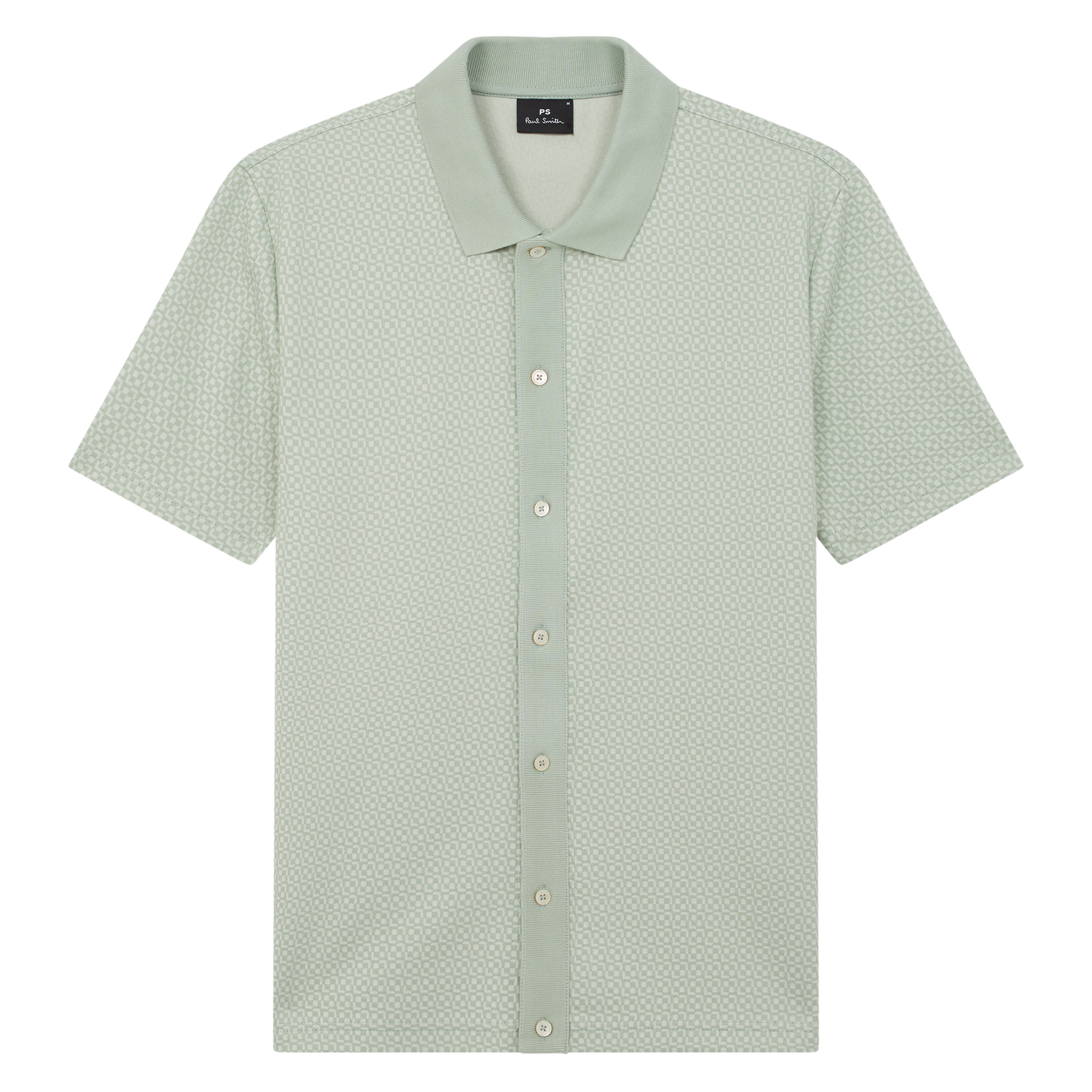 Mens Paul Smith Pale Green Textured Button Front S/s Polo Shirt