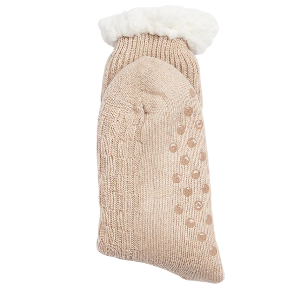Womens Barbour Oatmeal Cable Knit Lounge Socks